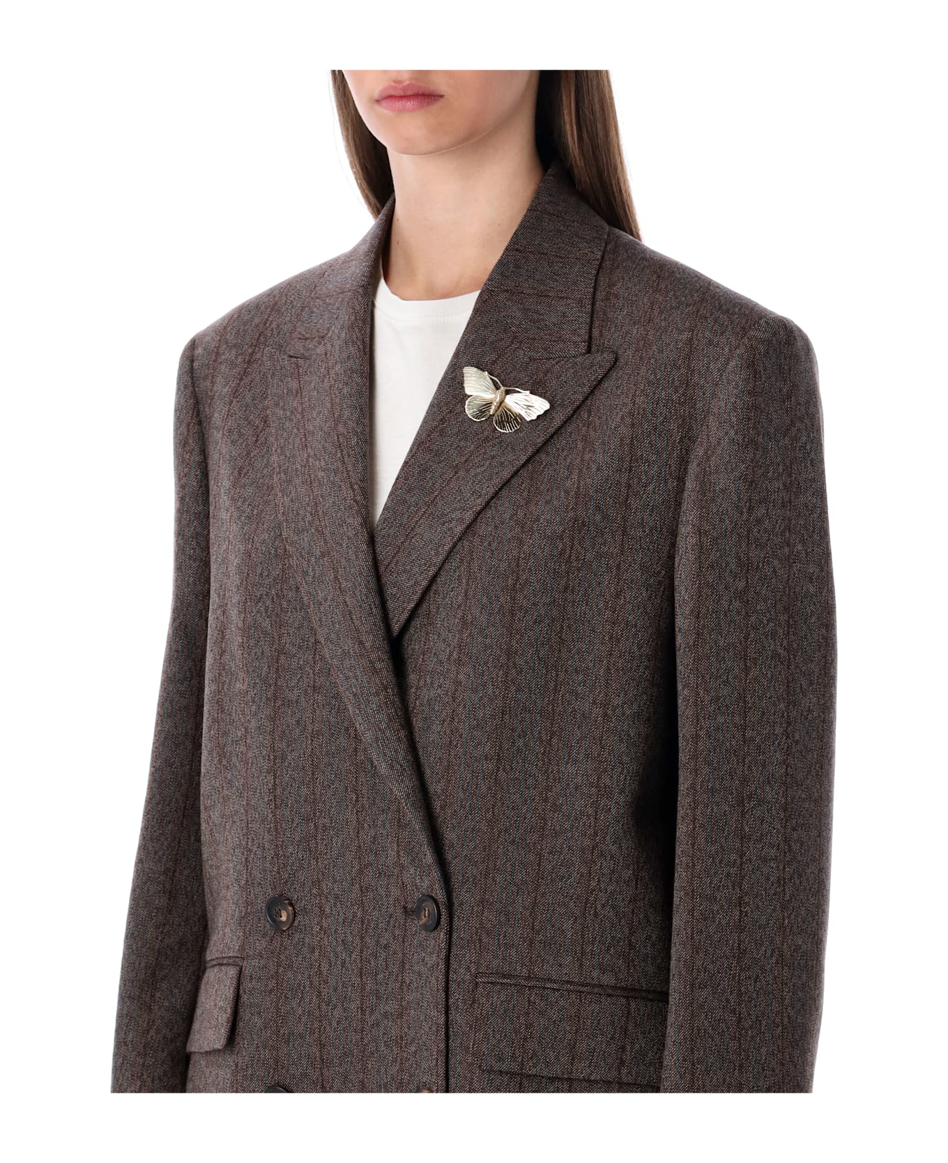 Golden Goose Brown Pinstripe Wool Double-breasted Blazer - COCOA BROWN ブレザー