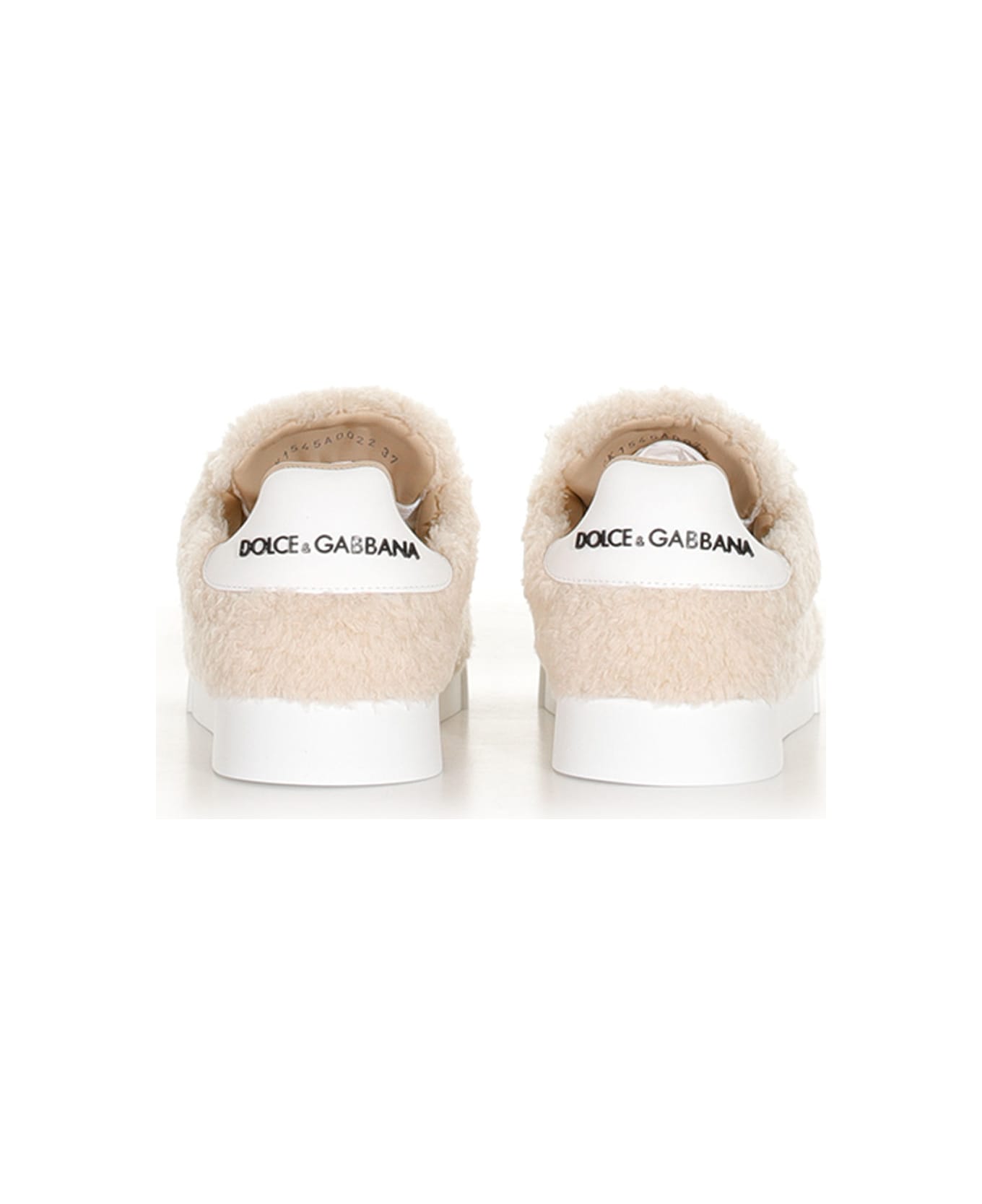 Dolce & Gabbana Fur Coated Logo Sneakers - Caffe Bianco