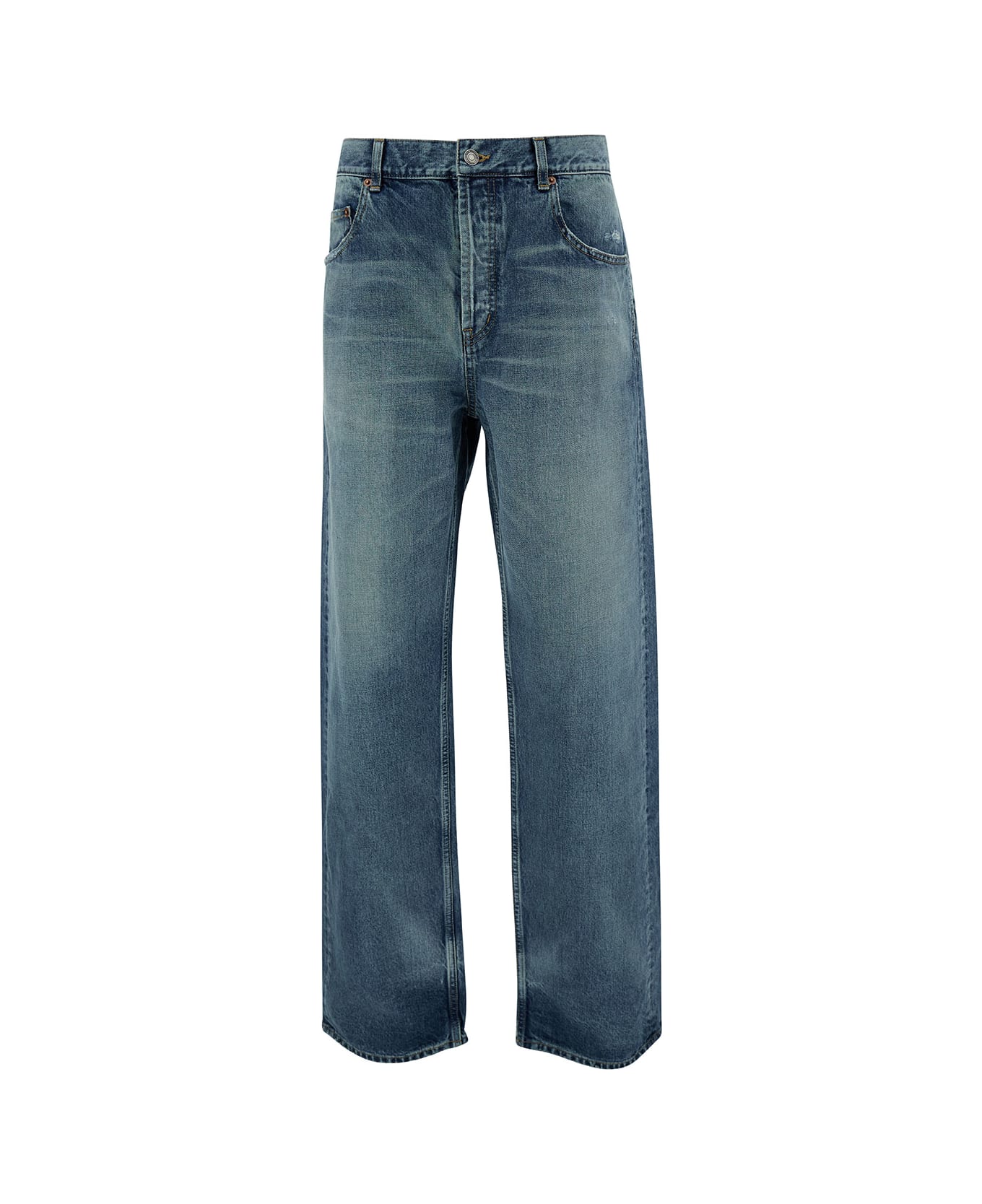 Saint Laurent Baggy Five-pocket Jeans In Cotton Denim - Blu
