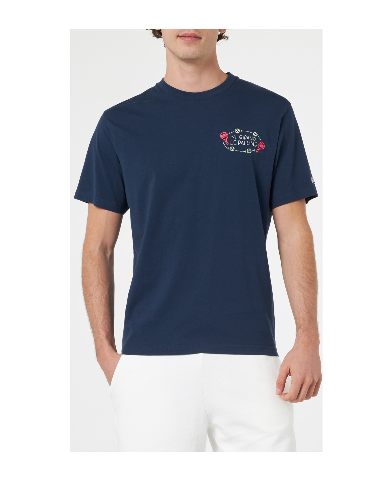 MC2 Saint Barth Man Classic Fit Cotton Jersey T-shirt Portofino With Mi Girano Le Palline Embroidery | Insulti Luminosi Special Edition - BLUE