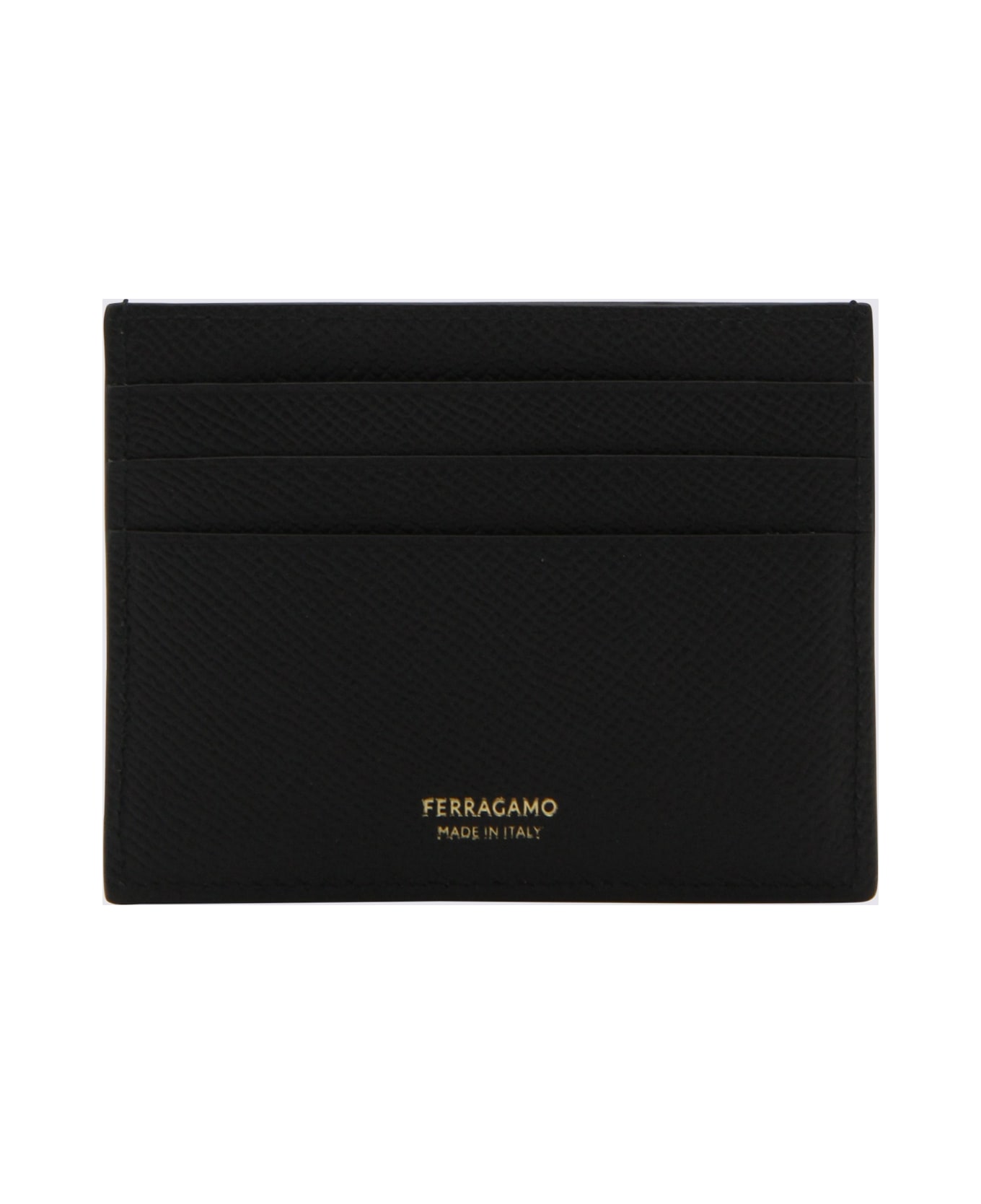 Ferragamo Black Leather Gancini Card Holder - Black