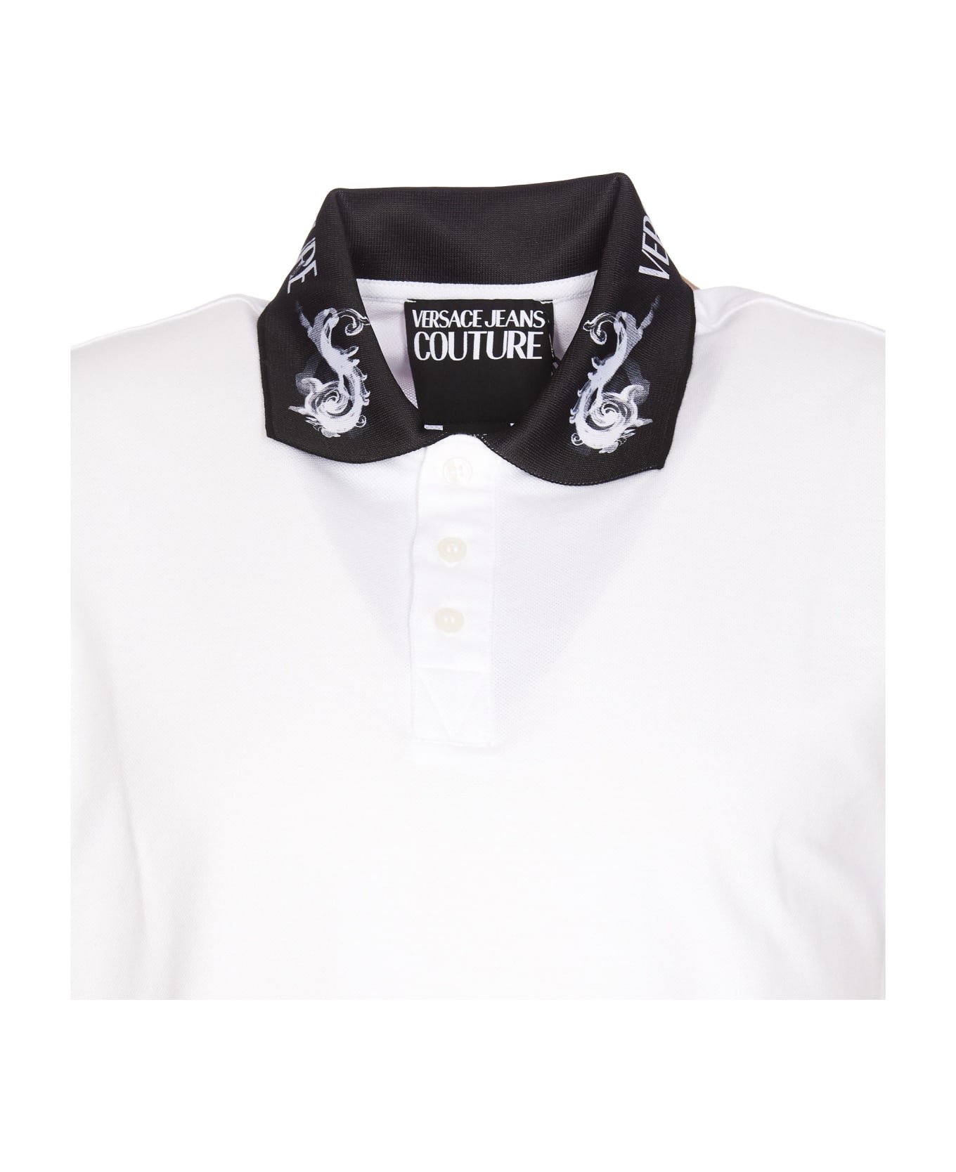 Versace Jeans Couture Logo Trimmed Regular Polo Shirt - BIANCO ポロシャツ