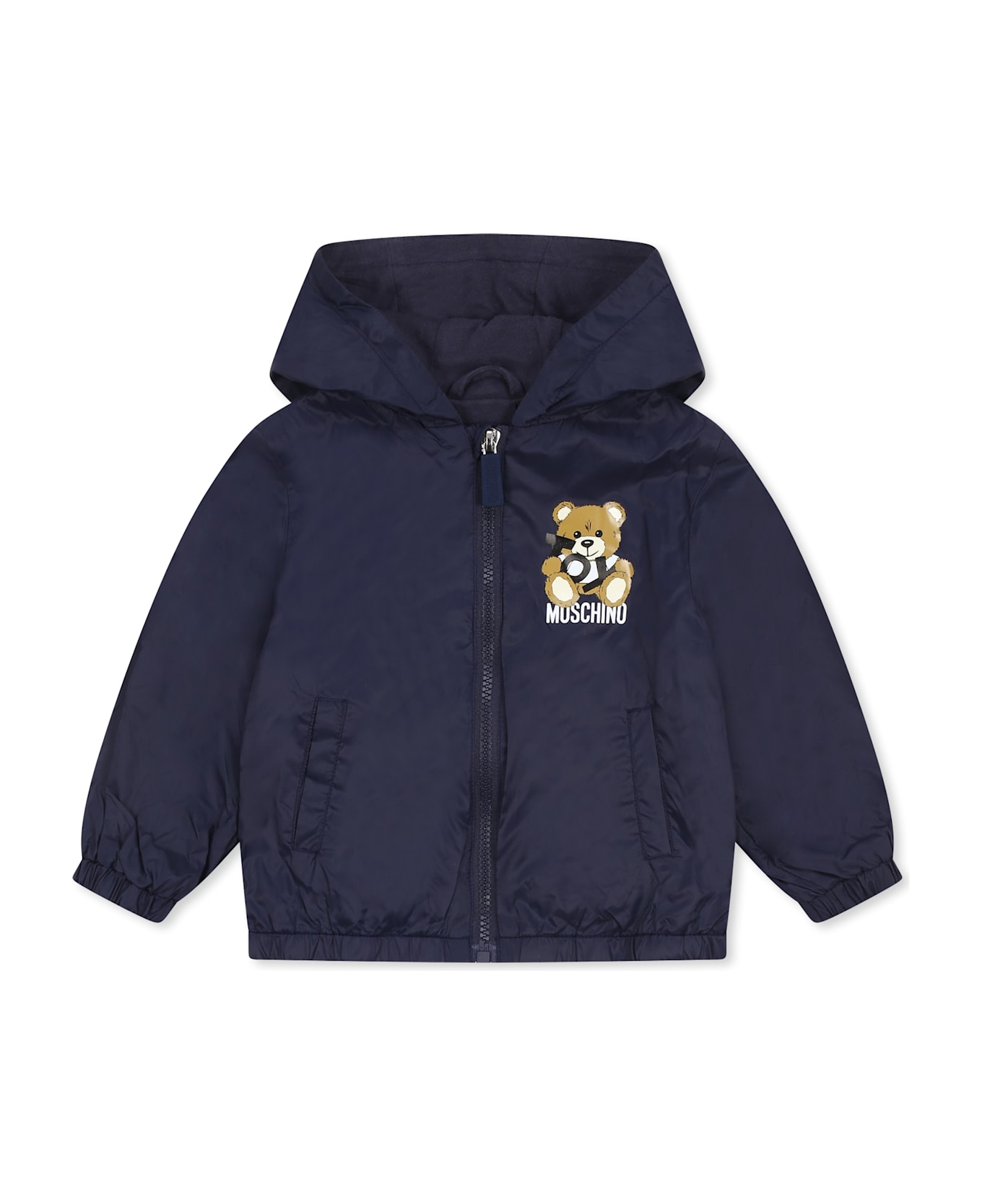 Moschino Blue Windbreaker Jacket For Baby Boy With Teddy Bear - Blue