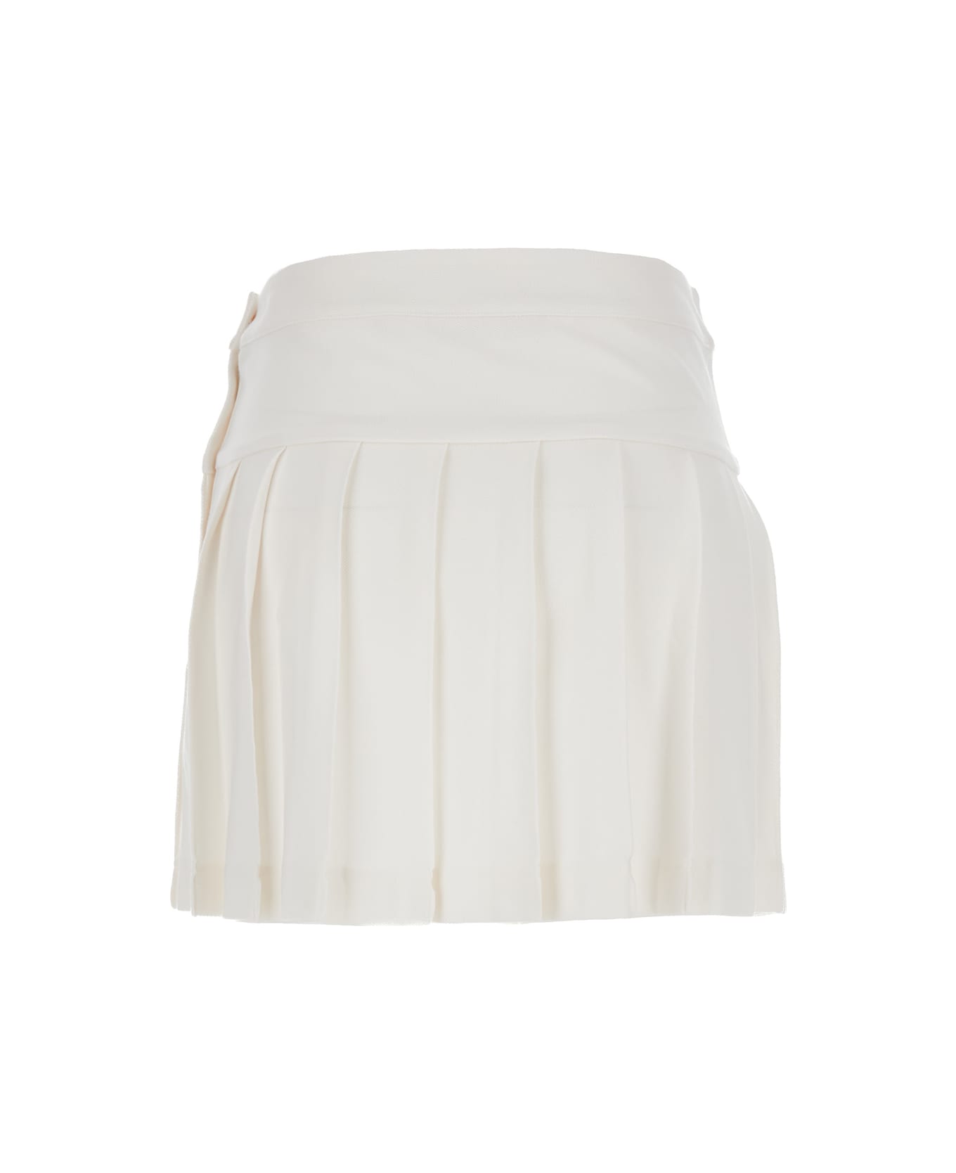 Palm Angels White Pleated Mini-skirt With Logo Embroidery In Cotton Canvas Woman - White