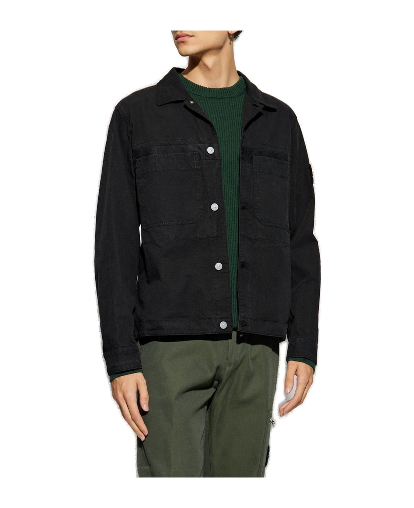 Stone Island Logo Patch Shirt Jacket - BLACK