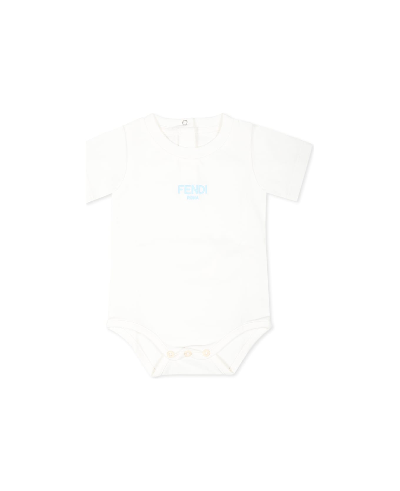 Fendi Light Blue Babygrow Set For Baby Boy With Logo - Light Blue