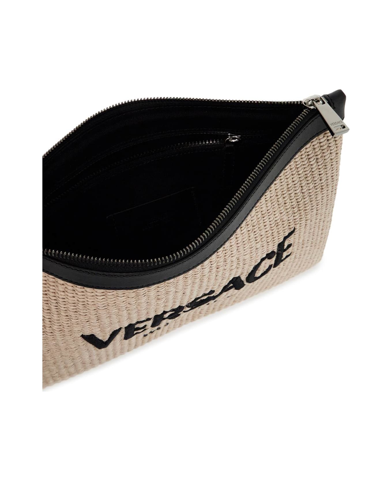 Versace Cappuccino Raffia Pouch - NATURALBLACKRUTHENIUM