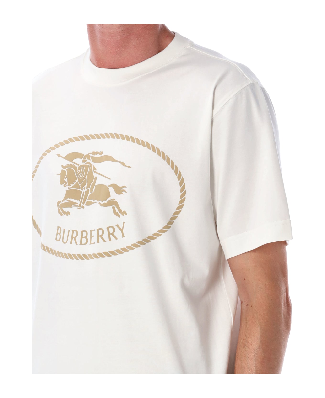 Burberry London Chalk White Cotton Knight Stamp T-shirt - CHALK WHITE