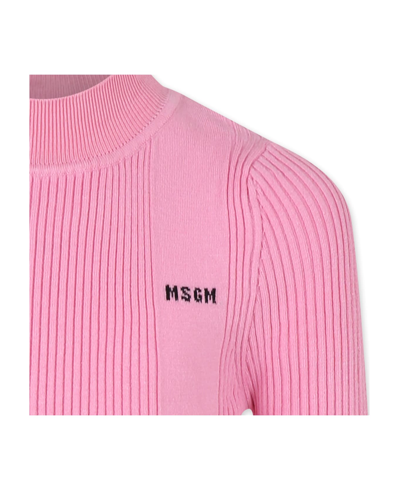 MSGM Pink Turtleneck For Girl With Logo - Pink