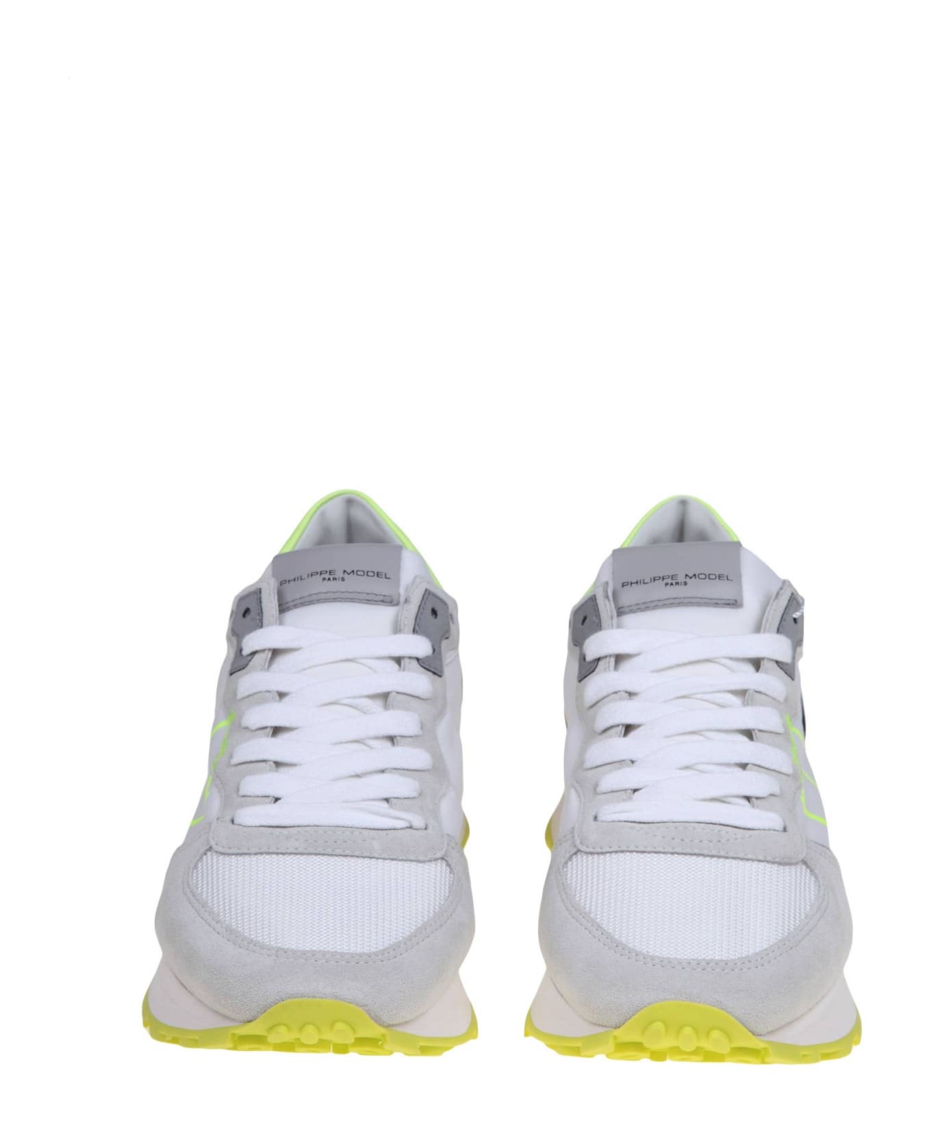 Philippe Model Tropez Haute Low Sneakers In Suede And Nylon Color White And Yellow - Blanc/Jaune