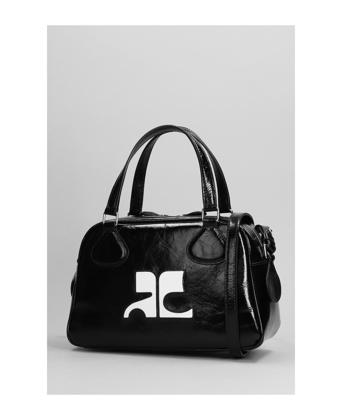 Courrèges Bowling Hand Bag In Black Patent Leather - black