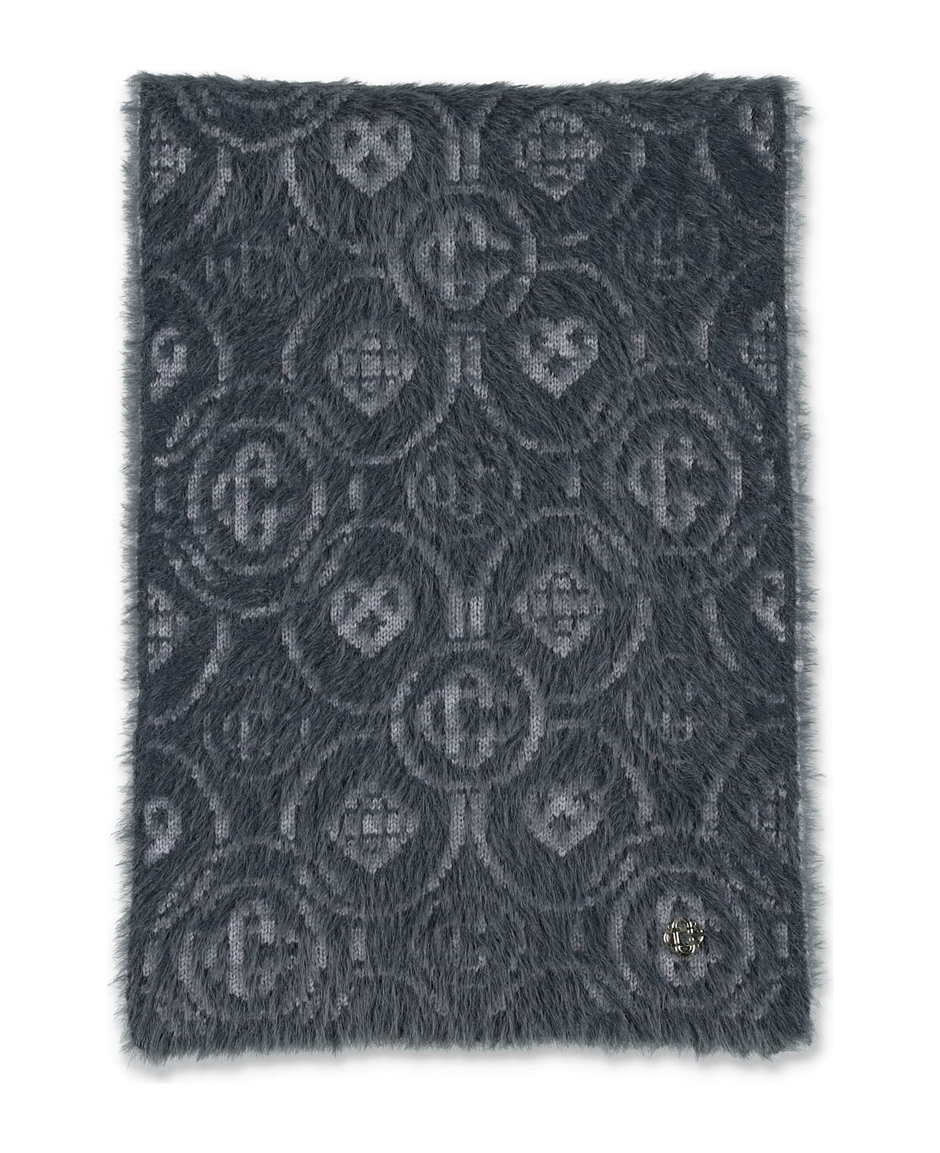 Casablanca Grey Merino Wool Blend Fluffy Monogram Scarf - GREY