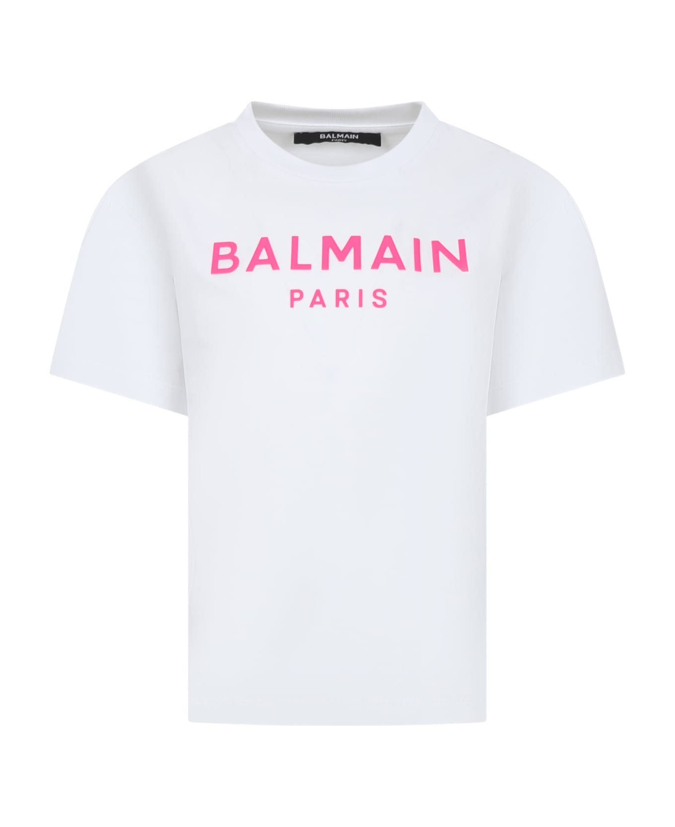 Balmain White T-shirt For Girl With Logo - White/fuchsia