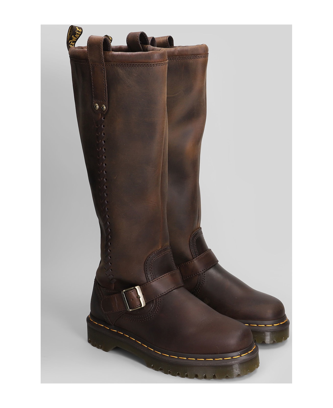 Dr. Martens Anistone Low Heels Boots In Brown Leather - brown