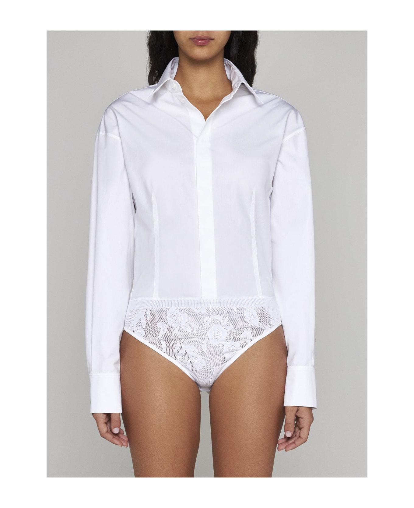 Alaia Cotton Shirt Bodysuit - White