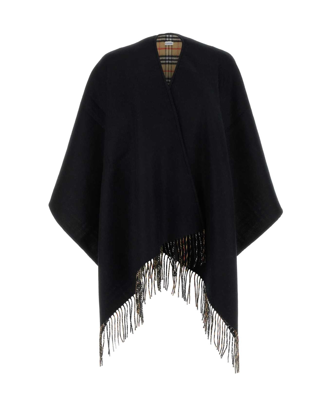 Burberry Black Wool Reversible Cape - BLACK