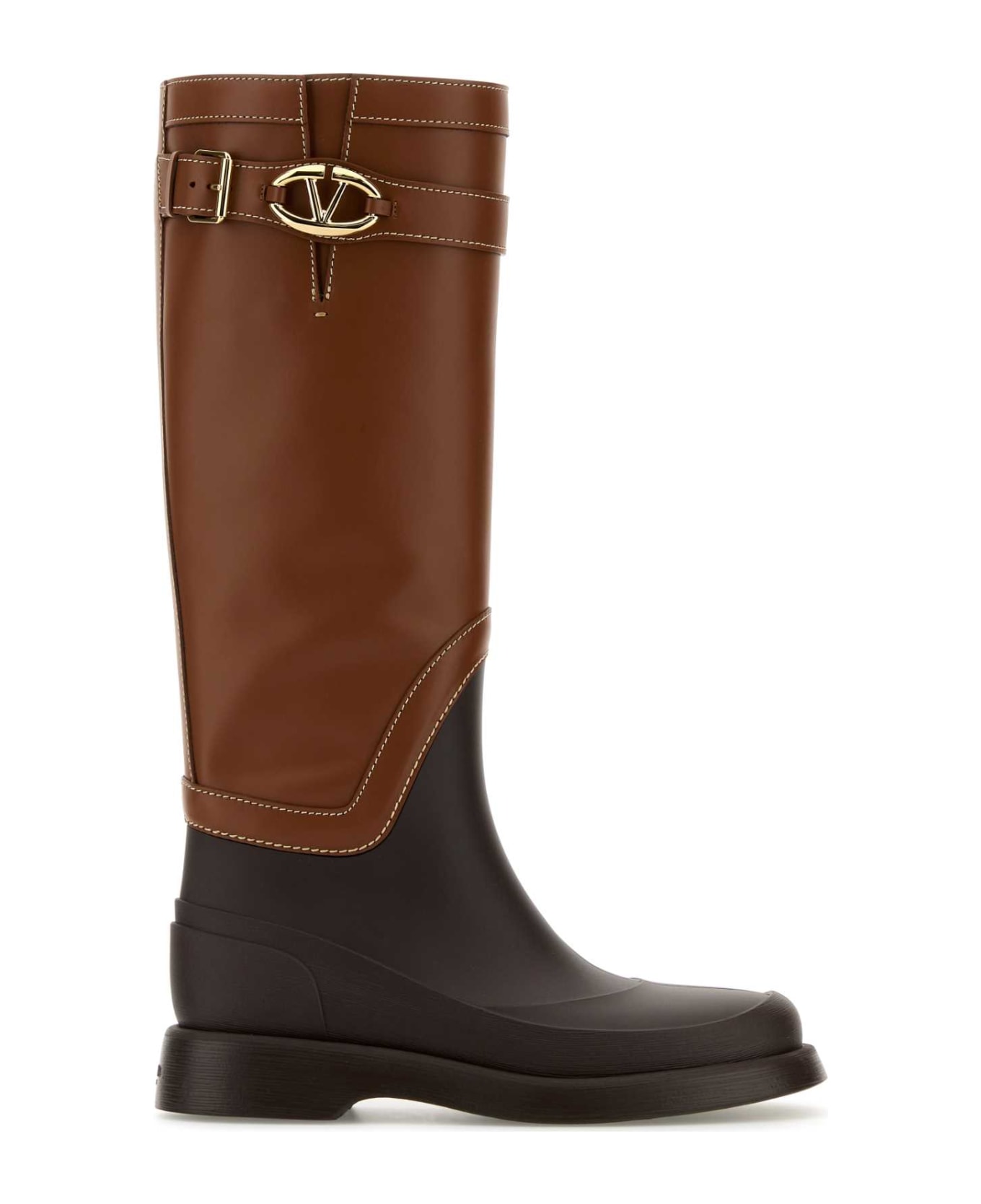 Valentino Garavani Two-tone Leather And Rubber Vlogo The Bold Boots - TOBACCOFONDANT