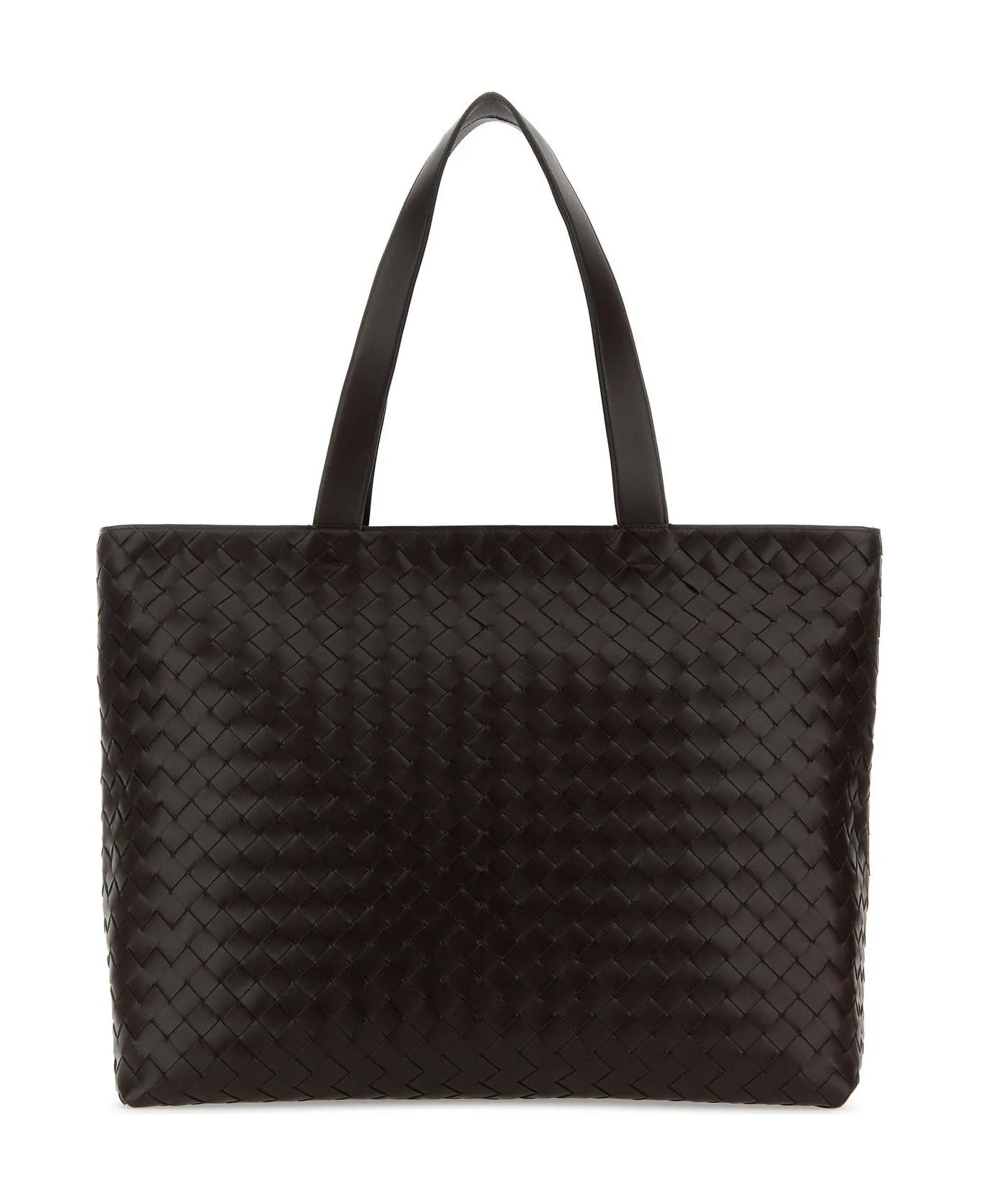Bottega Veneta Dark Brown Leather Intrecciato Shopping Bag - Fondant silver