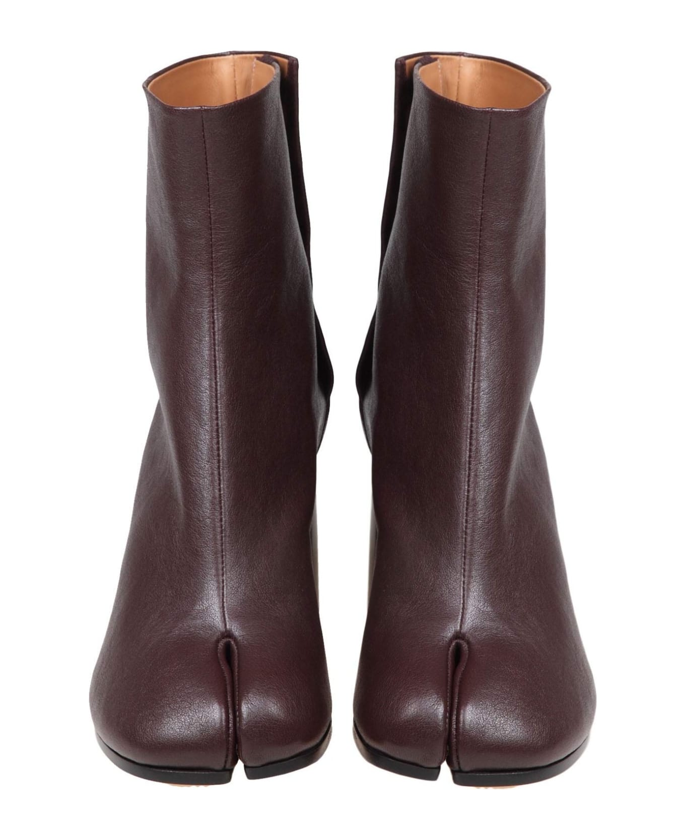 Maison Margiela Tabi Ankle Boots In Soft Brown Nappa - Bordeaux