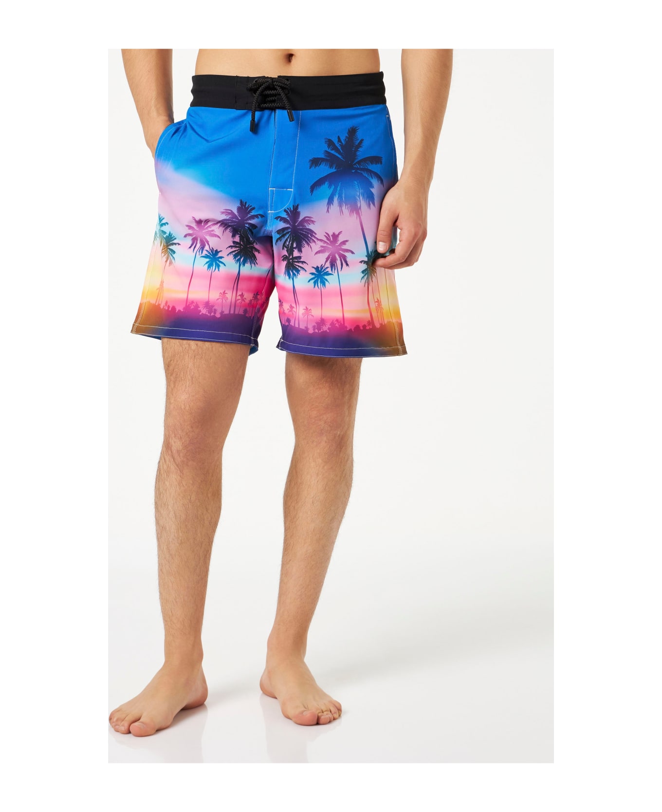 MC2 Saint Barth Man Comfort And Stretch Surf Shorts With Palm Print - SKY