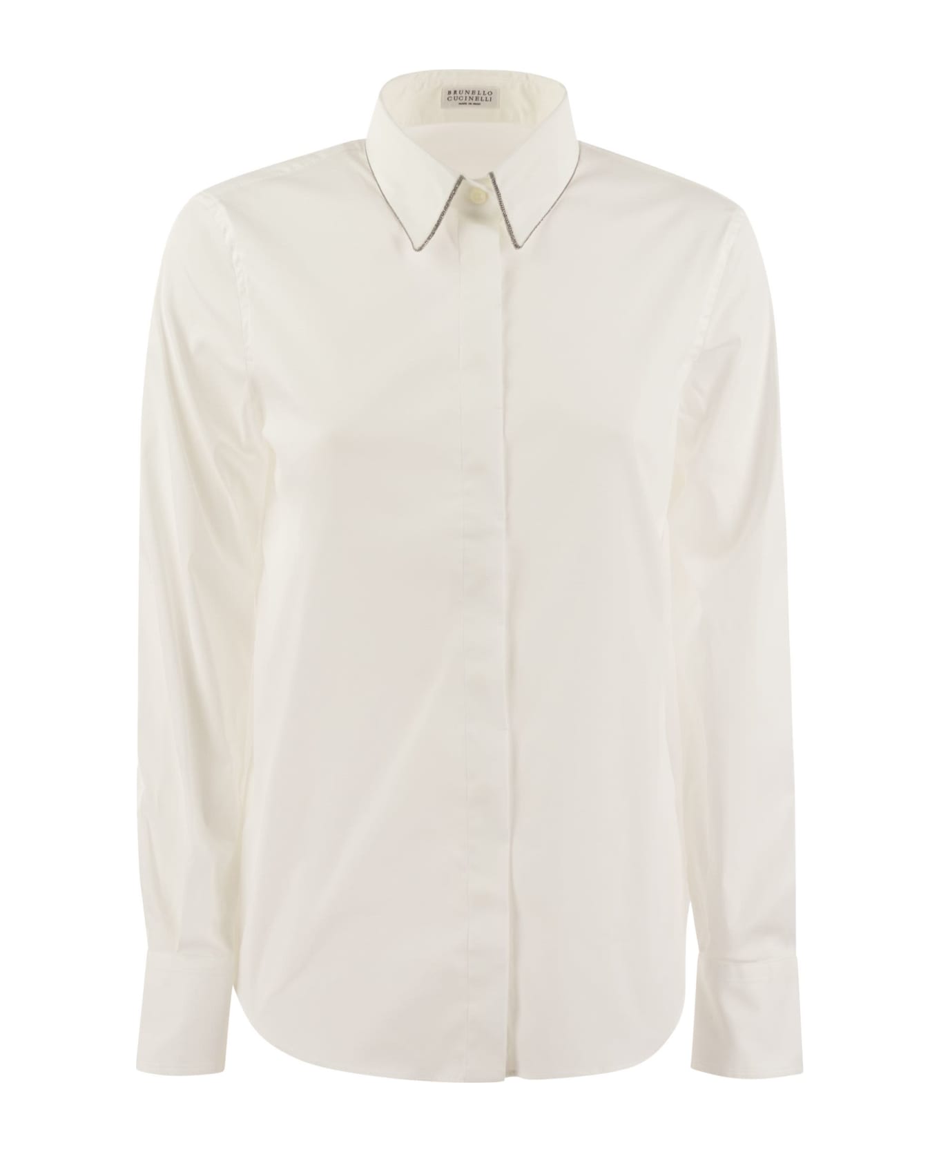 Brunello Cucinelli Stretch Cotton Poplin Shirt With Shiny Trim - White シャツ