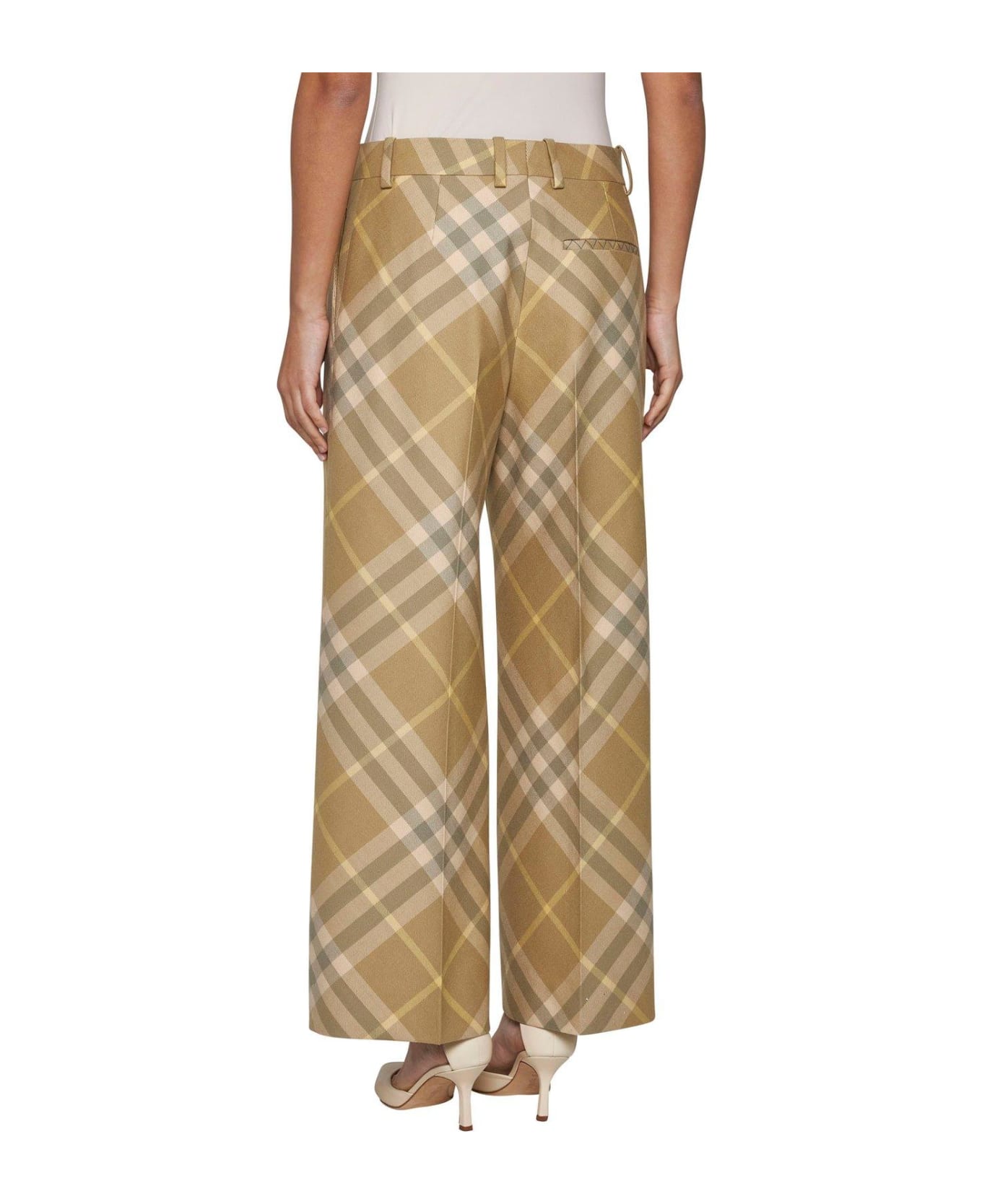 Burberry Check-printed Straight-leg Tailored Trousers - Beige