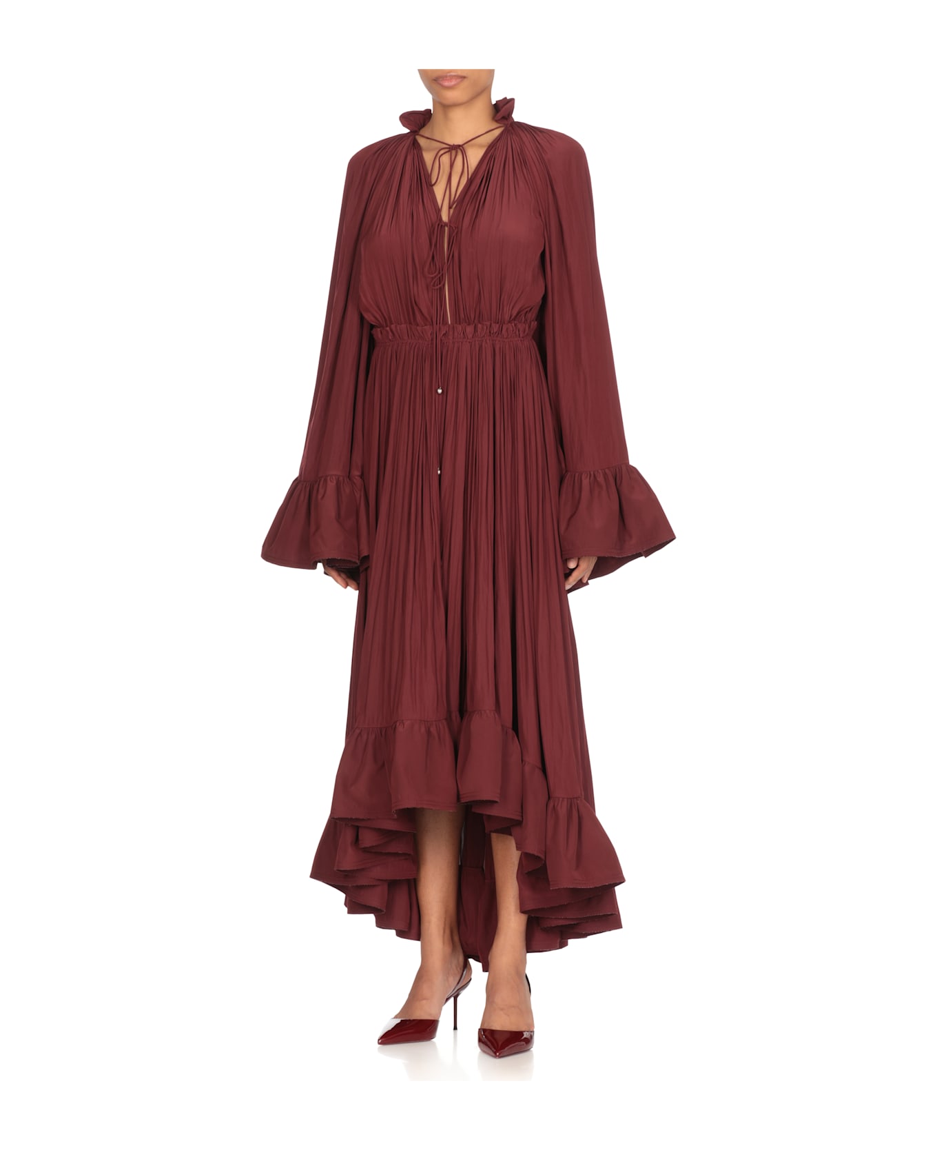Lanvin Midi Pleated Dress - Bordeaux