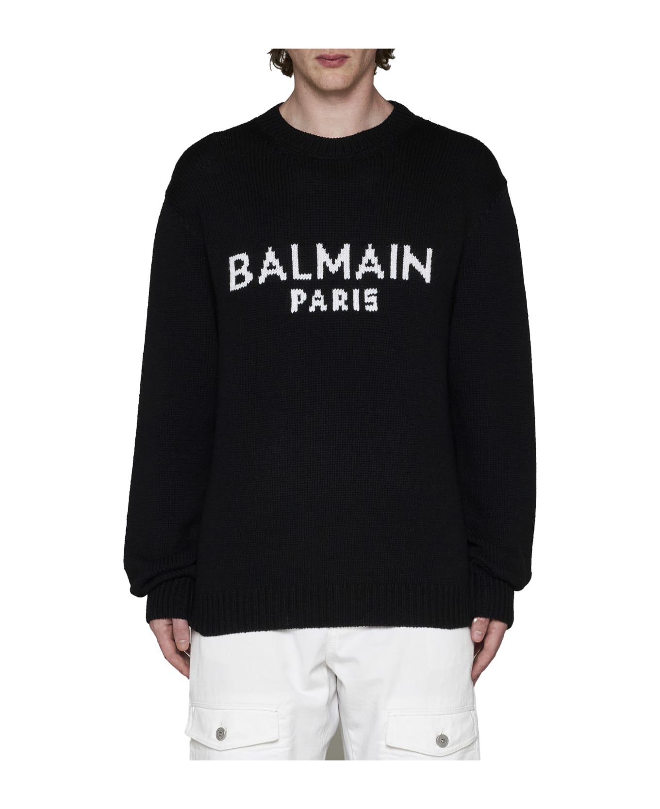 Balmain Jacquard Logo Sweater - Noir/blanc