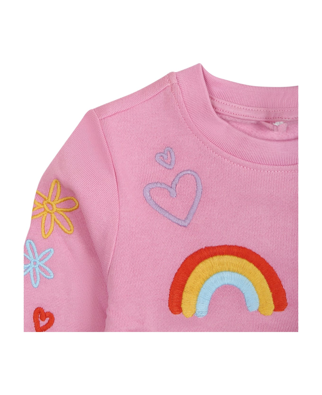 Stella McCartney Kids Pink Sweatshirt For Baby Girl With All-over Multicolor Embroidery - Pink