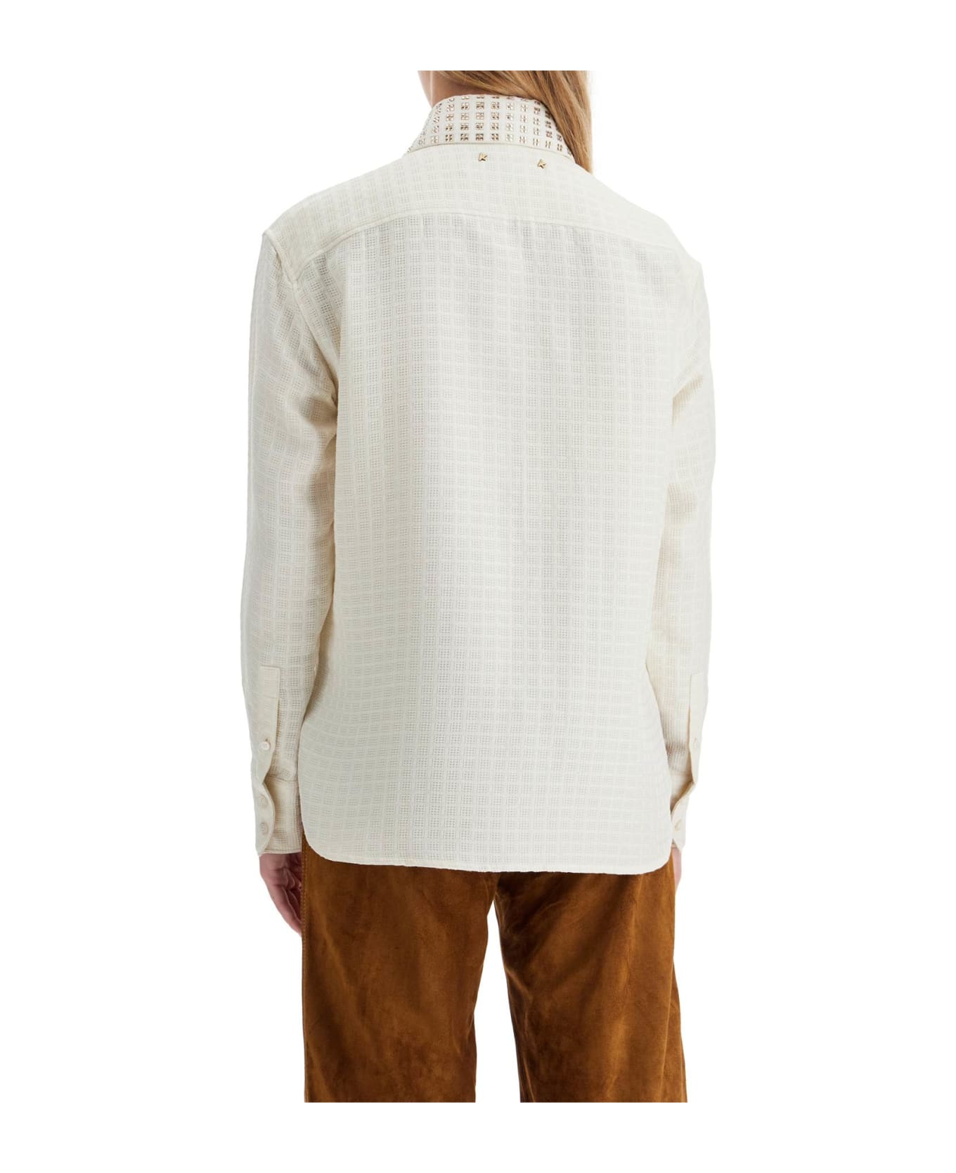 Golden Goose Cotton Shirt With 3d Check Print - Papyrus