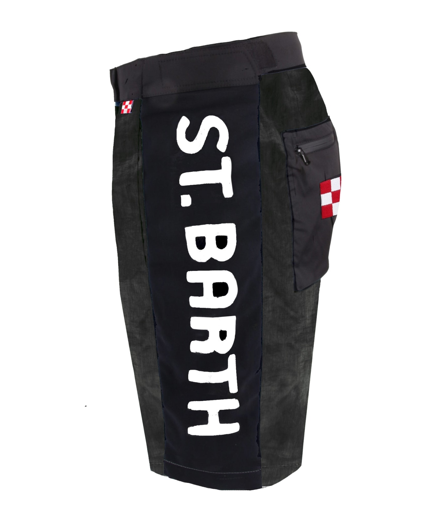 MC2 Saint Barth Check Swim Shorts With Contrast Lateral Band - BLACK