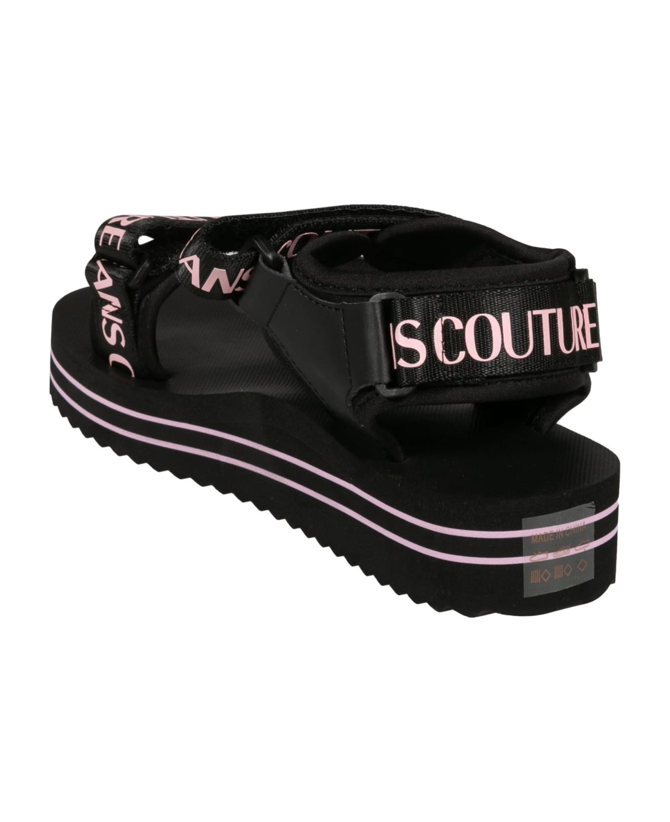 Versace Jeans Couture Logo Strappy Sandals - Black/Pink