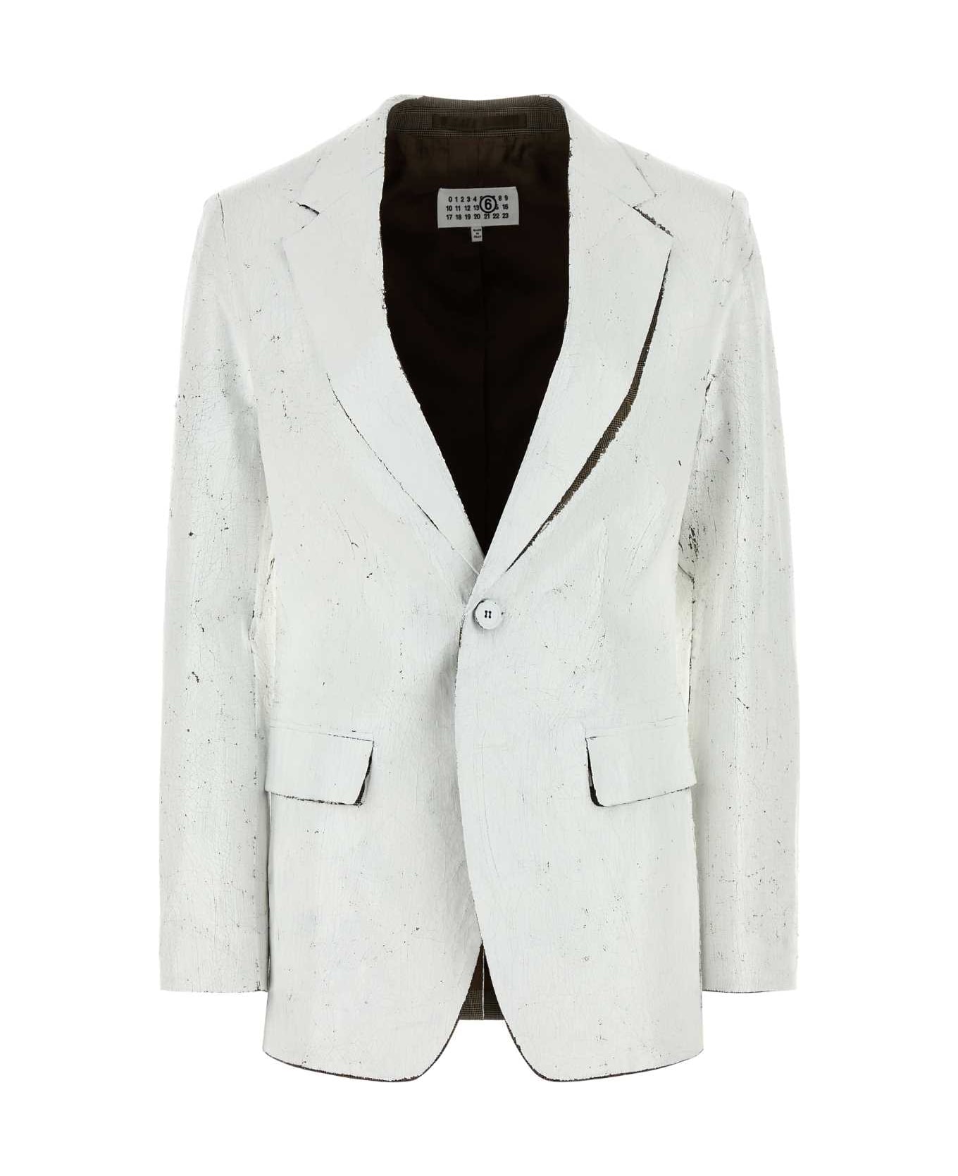 MM6 Maison Margiela White Stretch Polyester Blend Blazer - WHITE