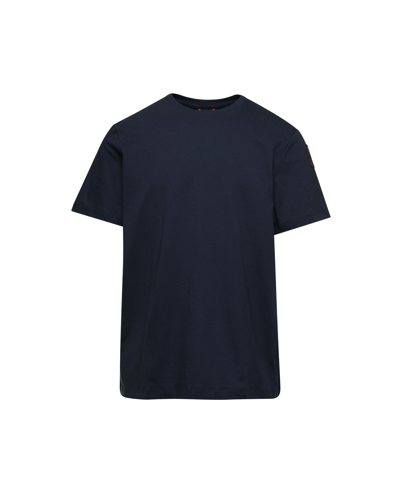 Parajumpers Blue T-shirt With Logo Patch On Sleeve In Cotton Man - Blu シャツ