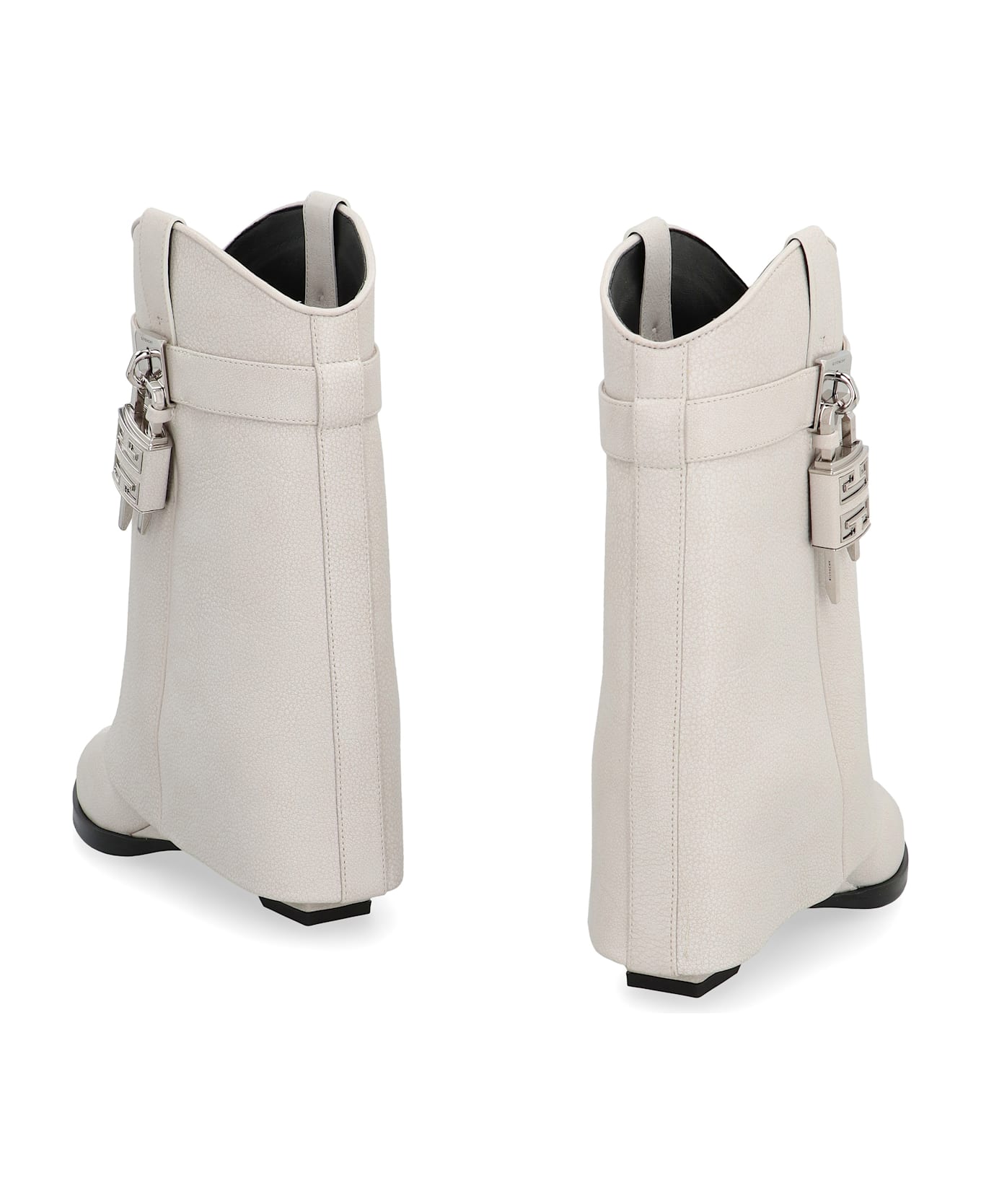 Givenchy Shark Lock Cowboy Leather Ankle Boots - White