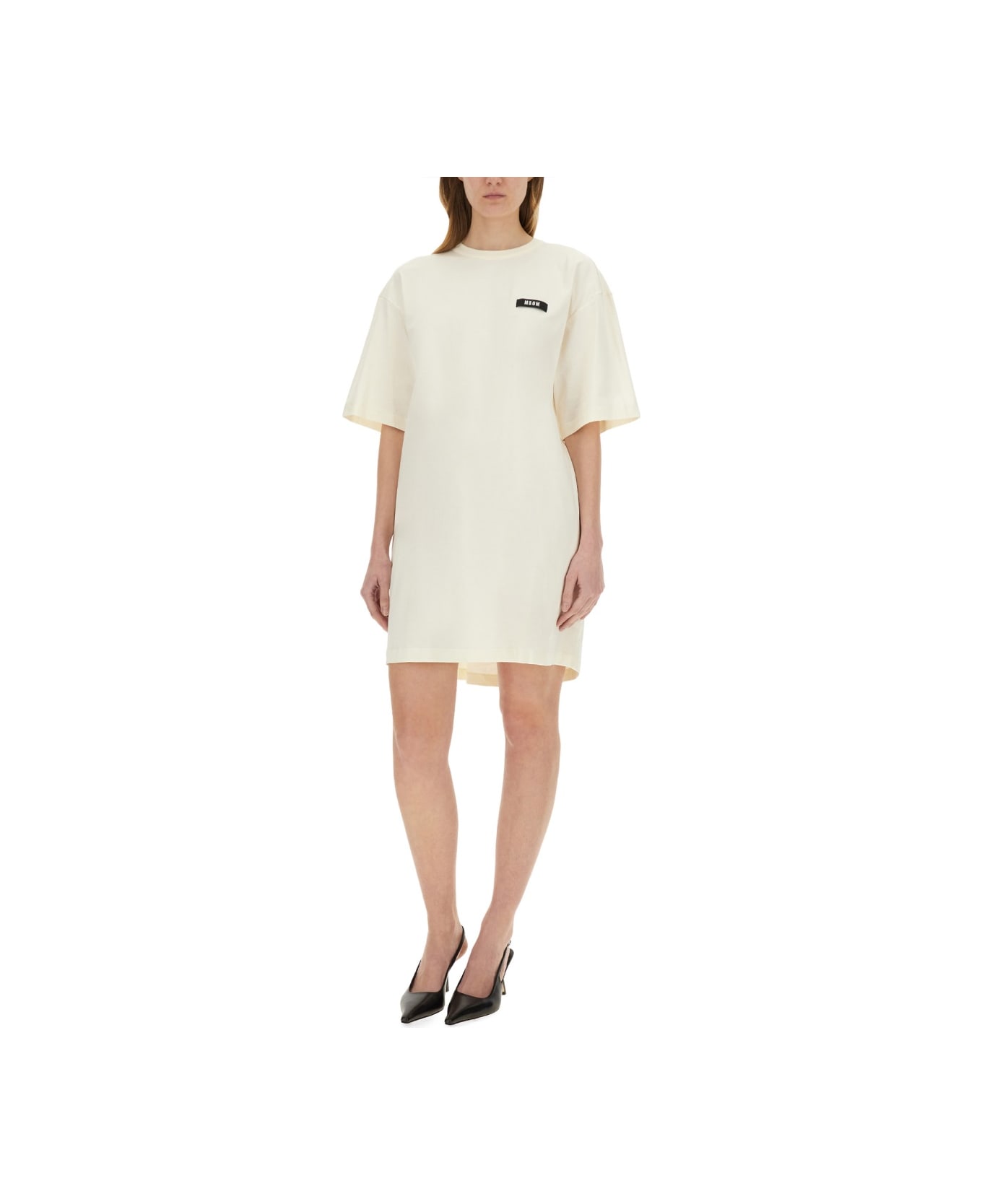 MSGM Short Dress With Logo - IVORY