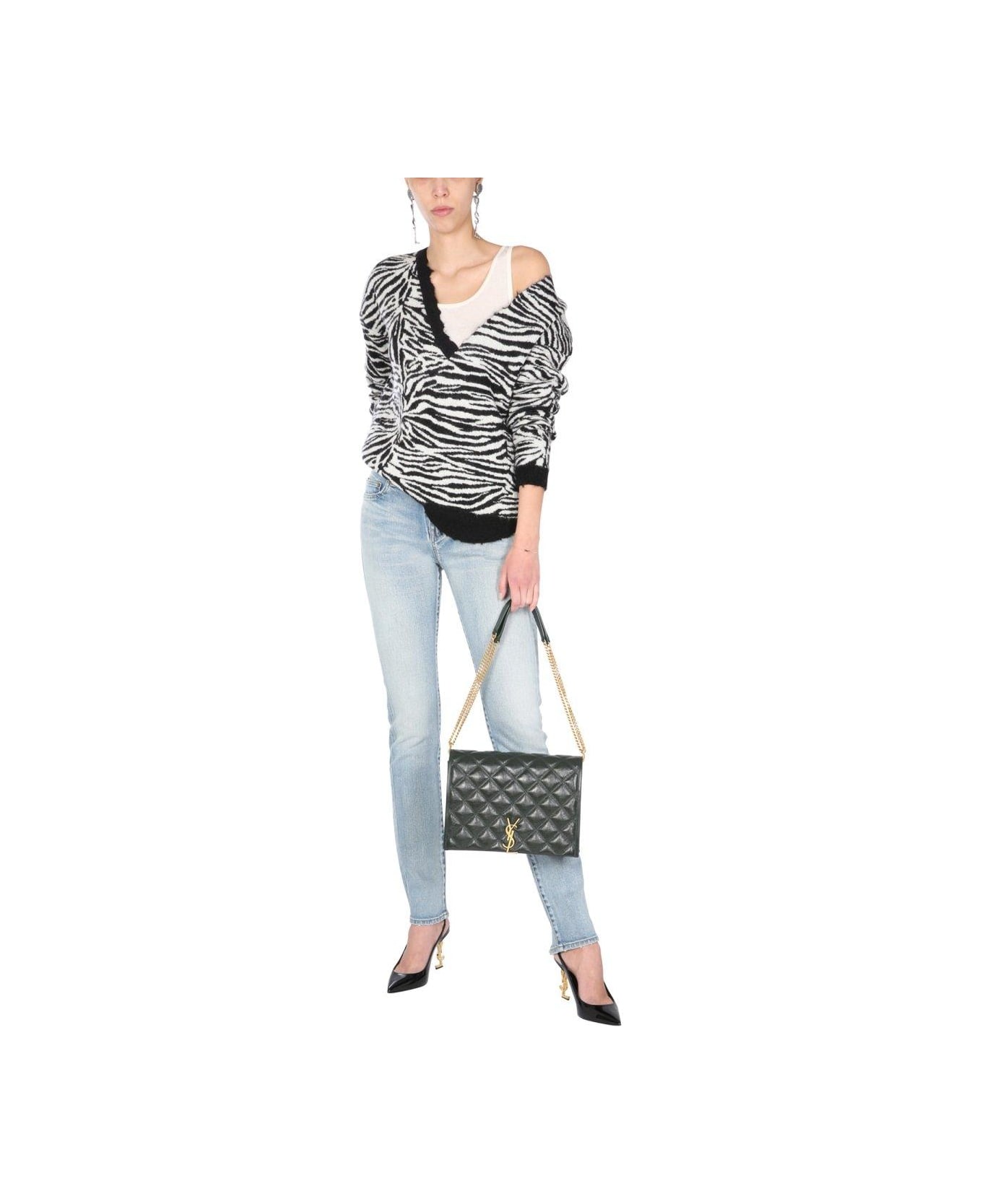 Saint Laurent Zebra Patterned V-neck Sweater - MULTICOLOUR