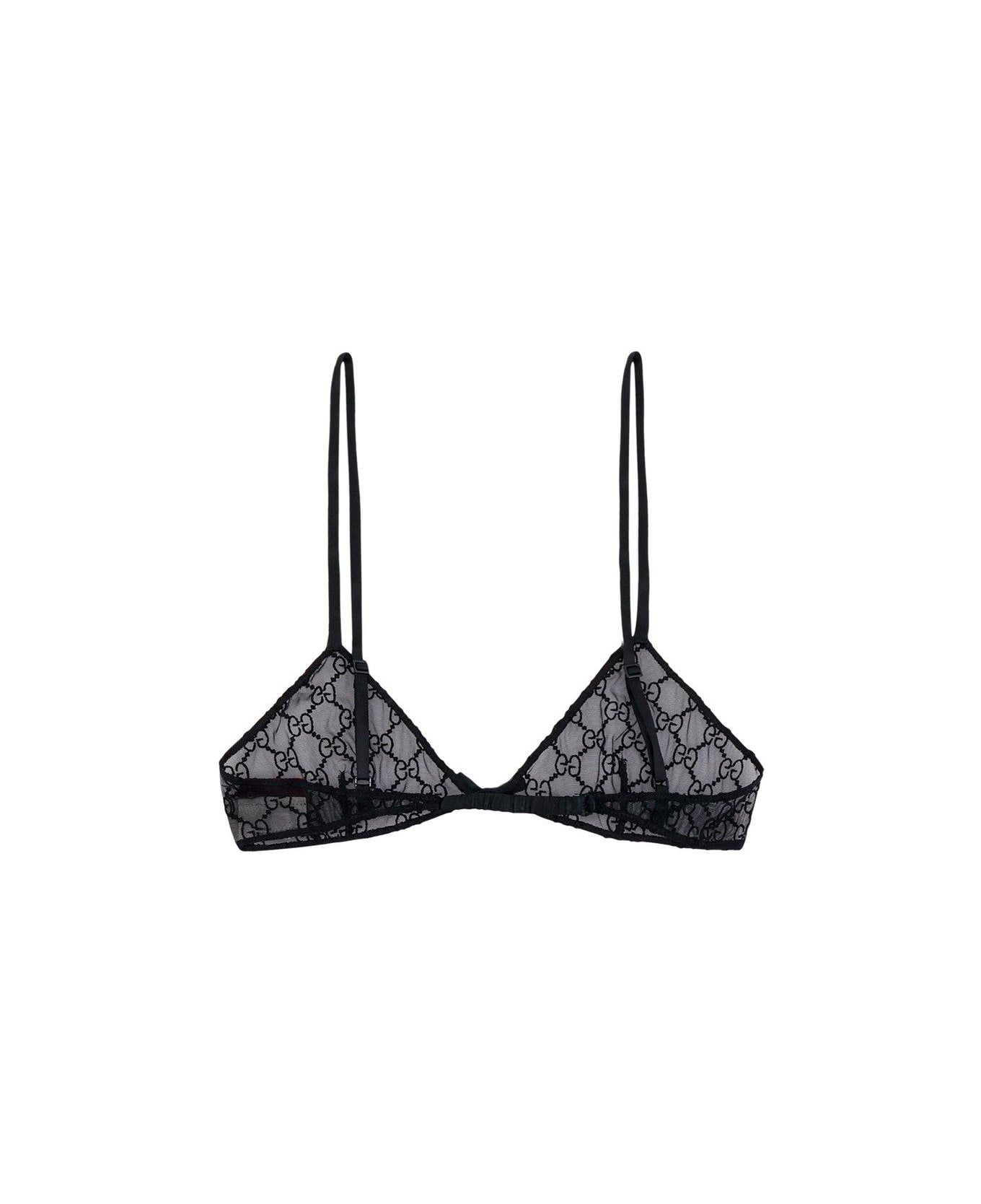 Gucci Gg Motif Lace Bra - Black
