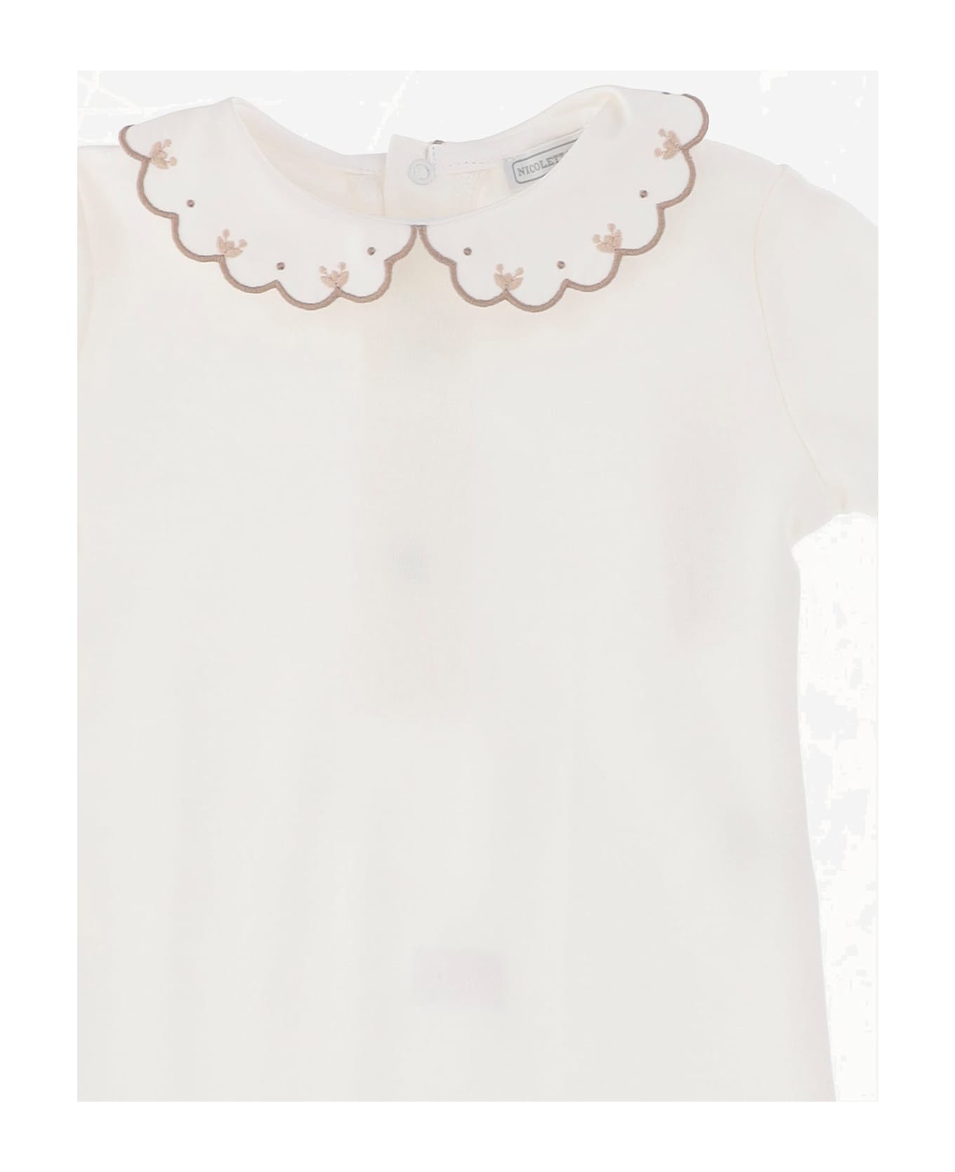 Nicoletta Fanna Cotton Bodysuit With Embroidered Collar - White