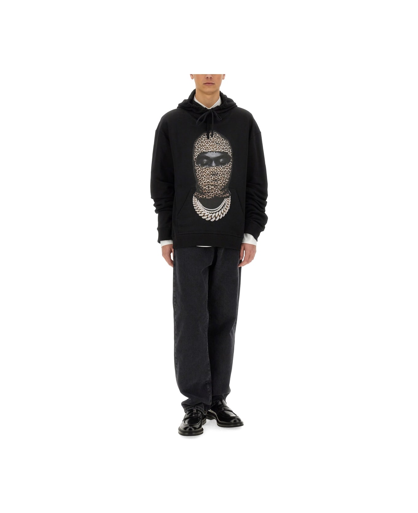 ih nom uh nit Leopard Mask Print Sweatshirt - BLACK