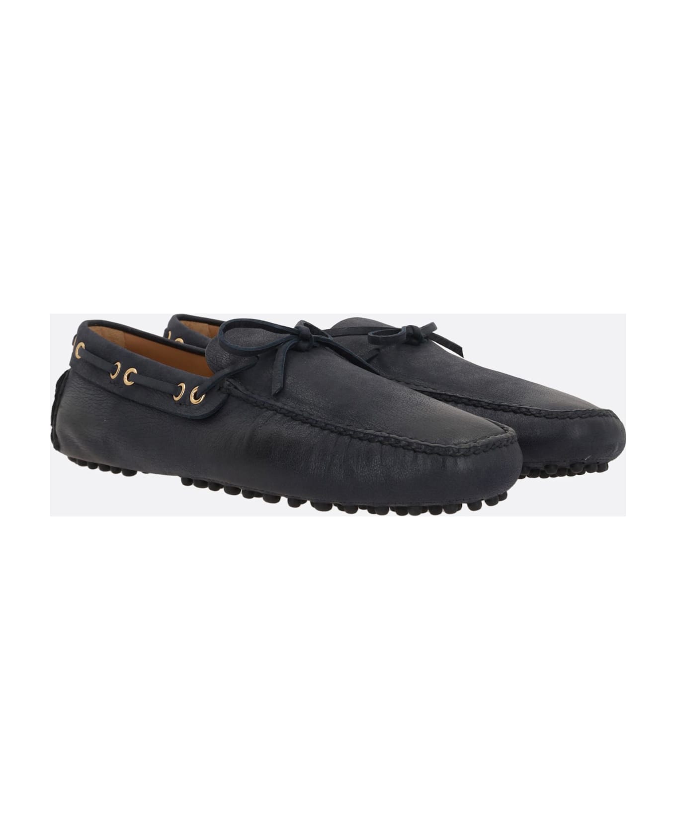 Car Shoe Grainy Leather Driving Loafers - BLUE