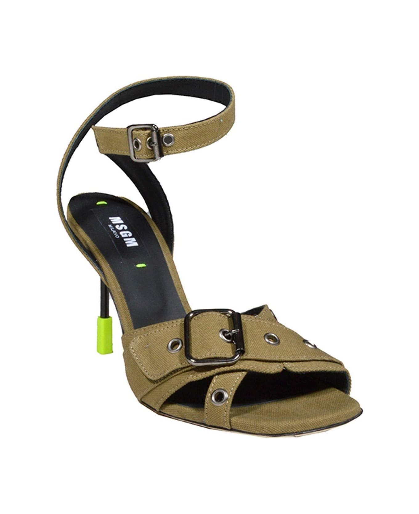 MSGM Buckle-detailed Ankle Strap Sandals - Verde militare