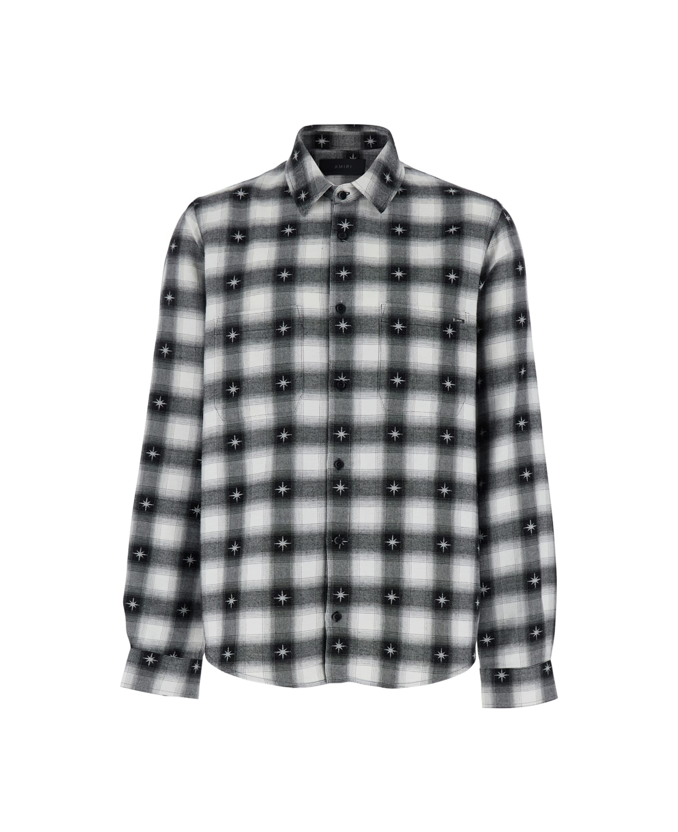AMIRI 'stardust' Black Shirt With Classic Collar And All-over Check Motif In Cotton Man - Black