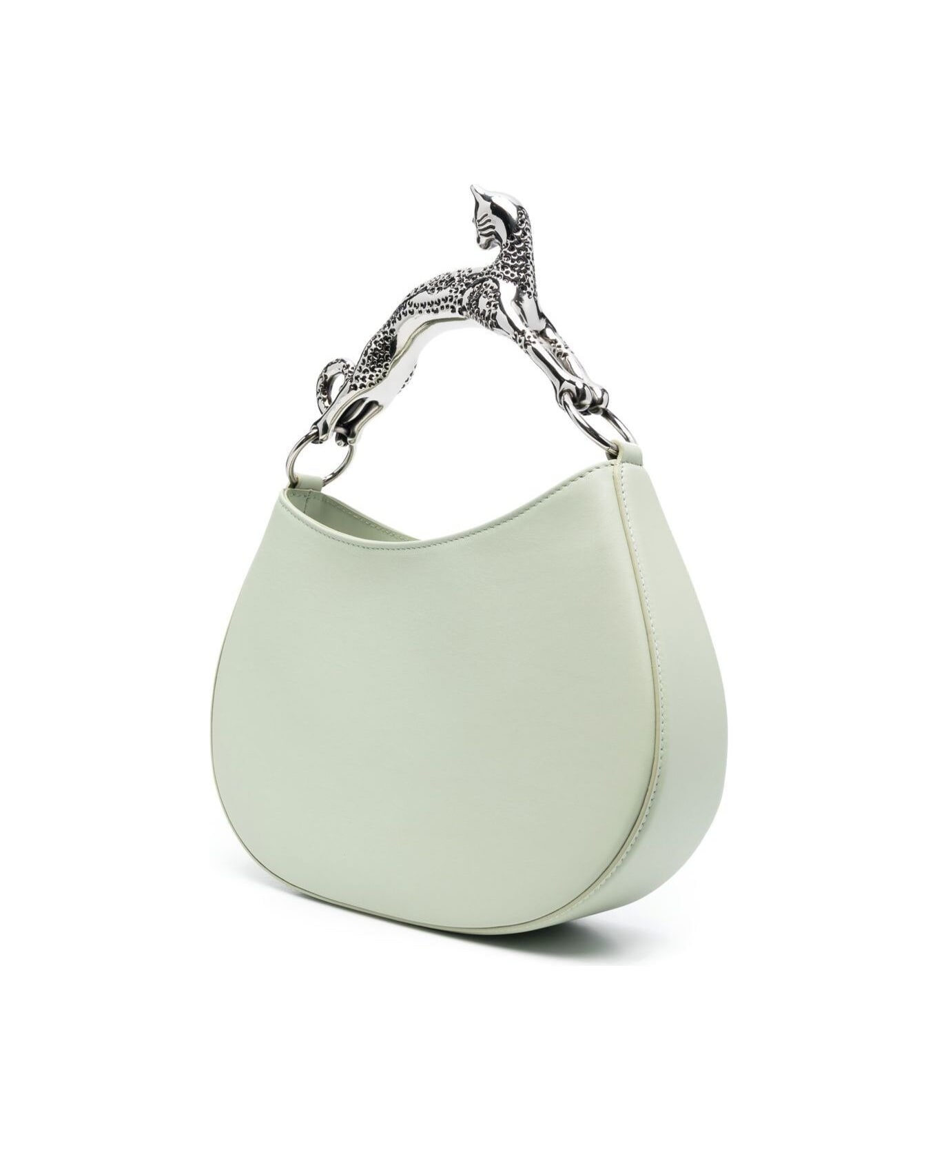 Lanvin Light Green Hobo Cat Bag With Embellished Metal Handle In Leather Woman - SAGE