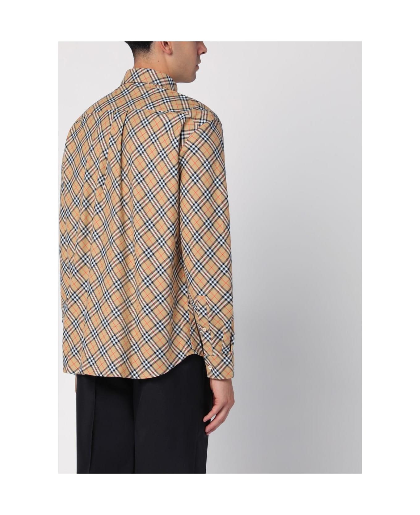 Burberry Beige Button-down Shirt With Check Pattern - NEUTRALS/BLACK