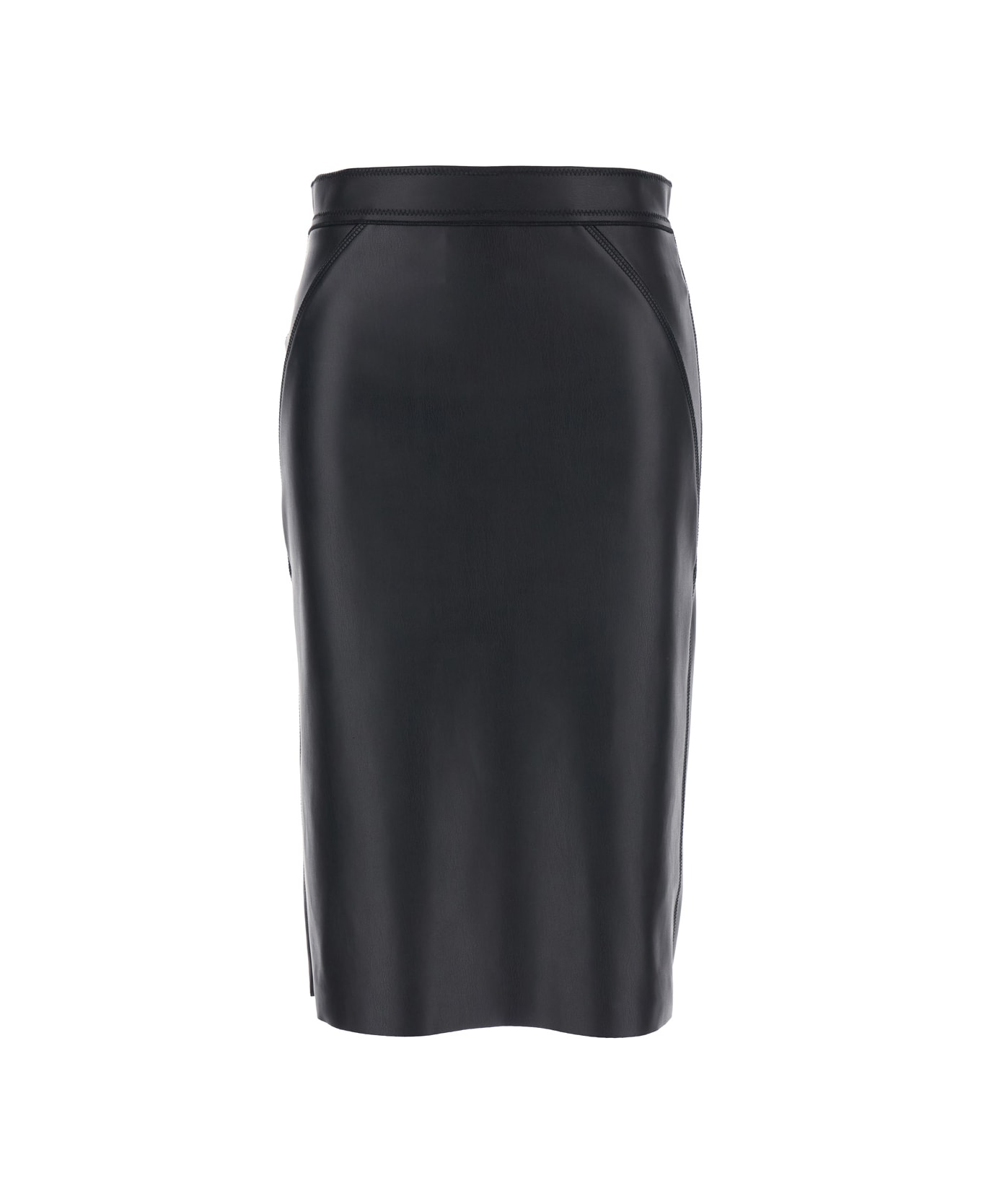 Merci Black Skirt With Rear Zip Closure In Ecoleather Woman - Black