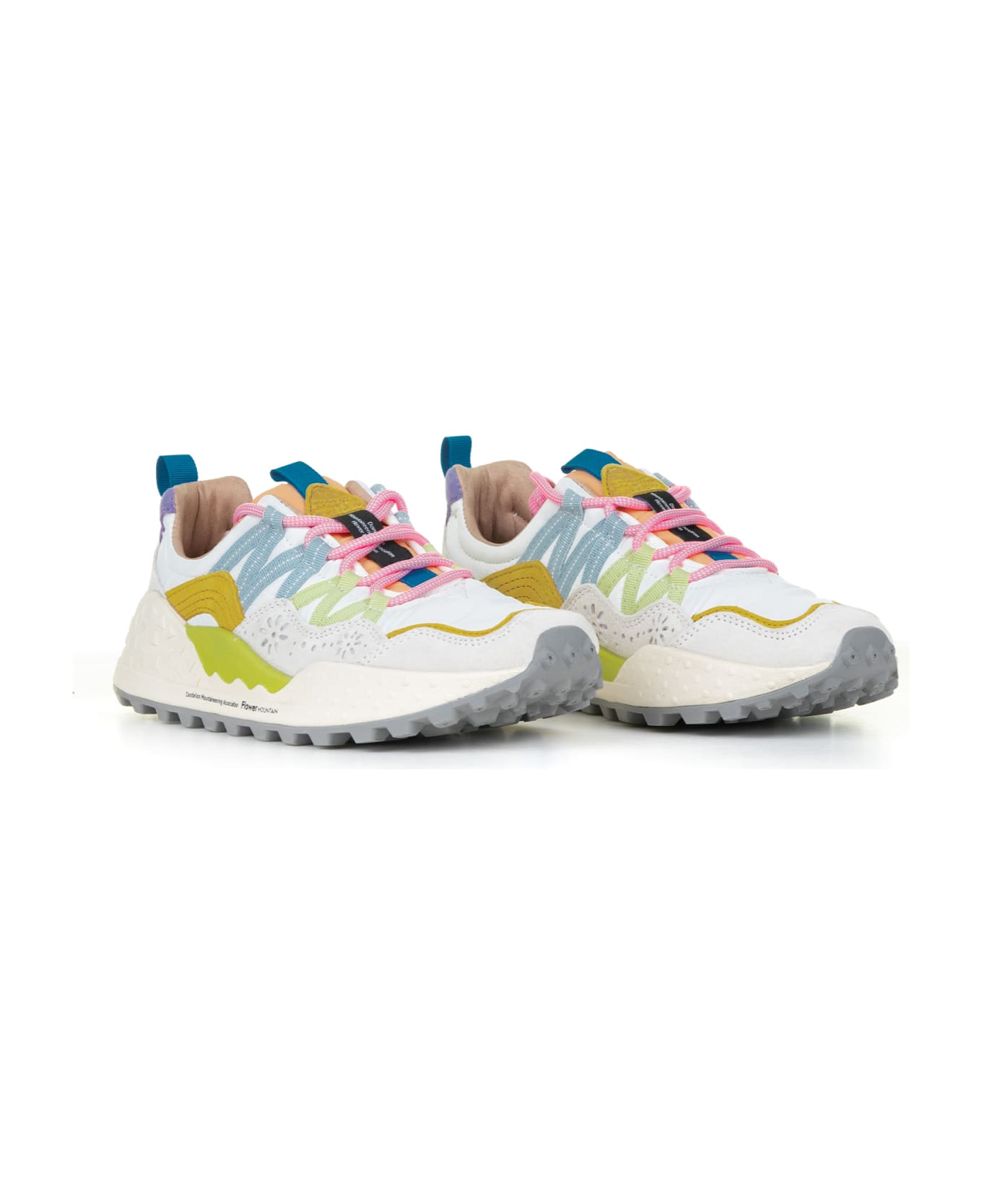 Flower Mountain Multicolored Washi Sneakers In Suede And Nylon - BEIGE WHITE MULTI