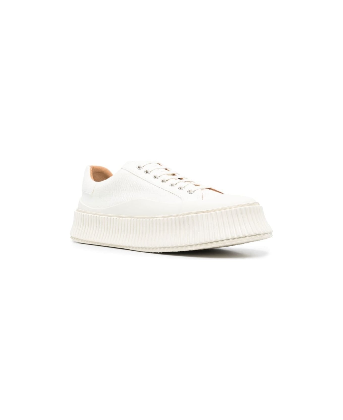 Jil Sander White Ridged Low Top Sneakers In Canvas And Leather Man - White スニーカー