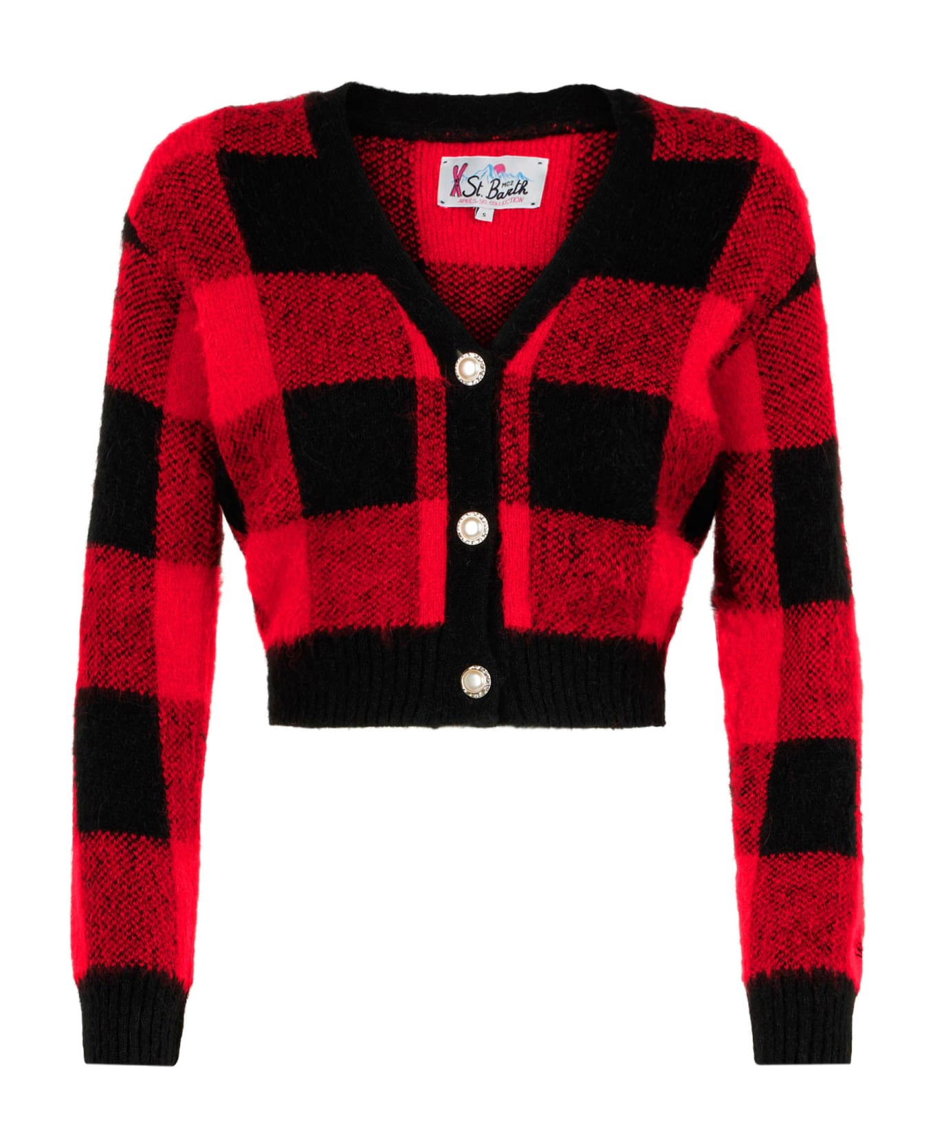 MC2 Saint Barth Woman Short Cardigan With Jewel Buttons And Tartan Print - unknown