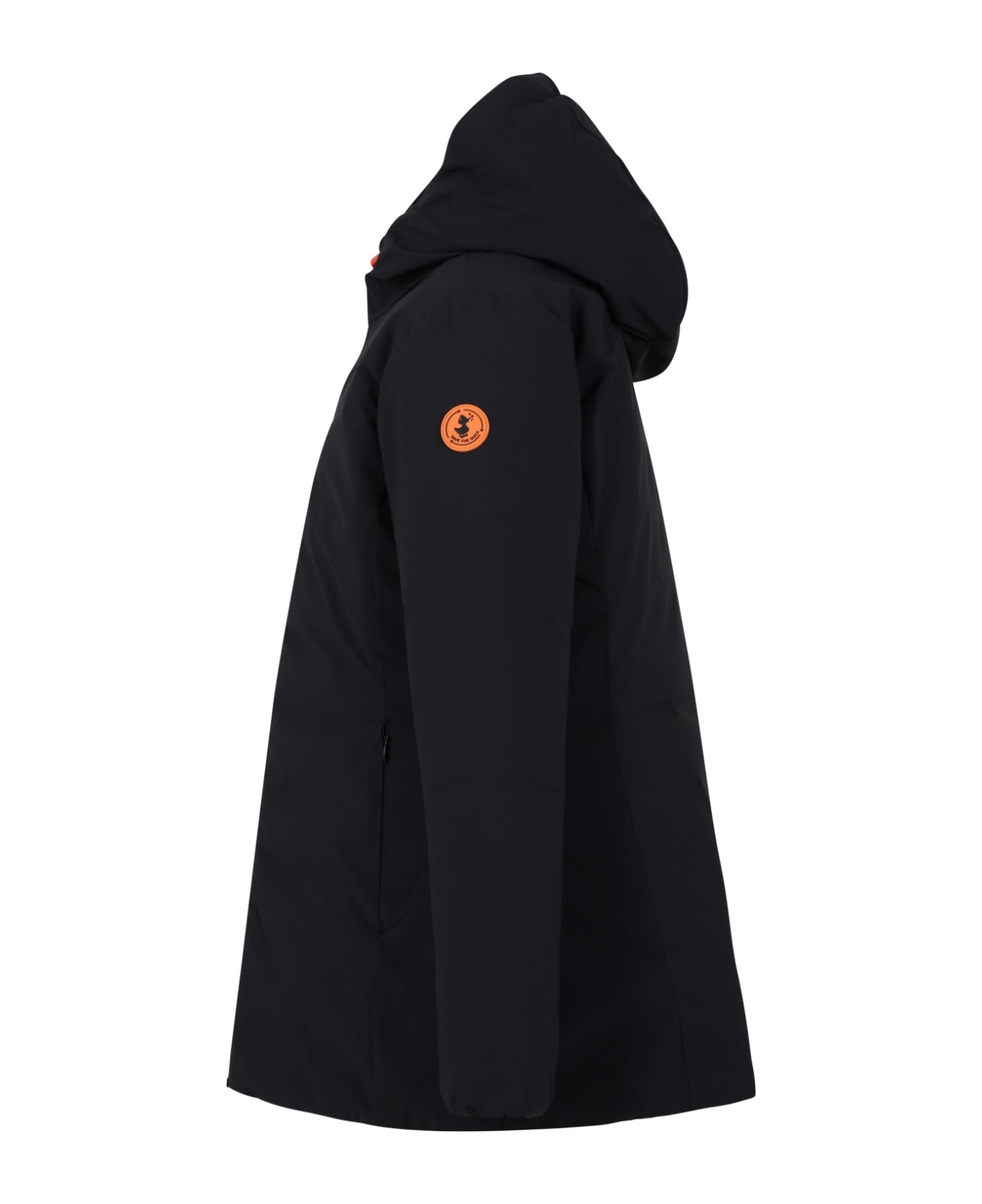 Save the Duck Black Cassie Parka For Kids With Logo - Black